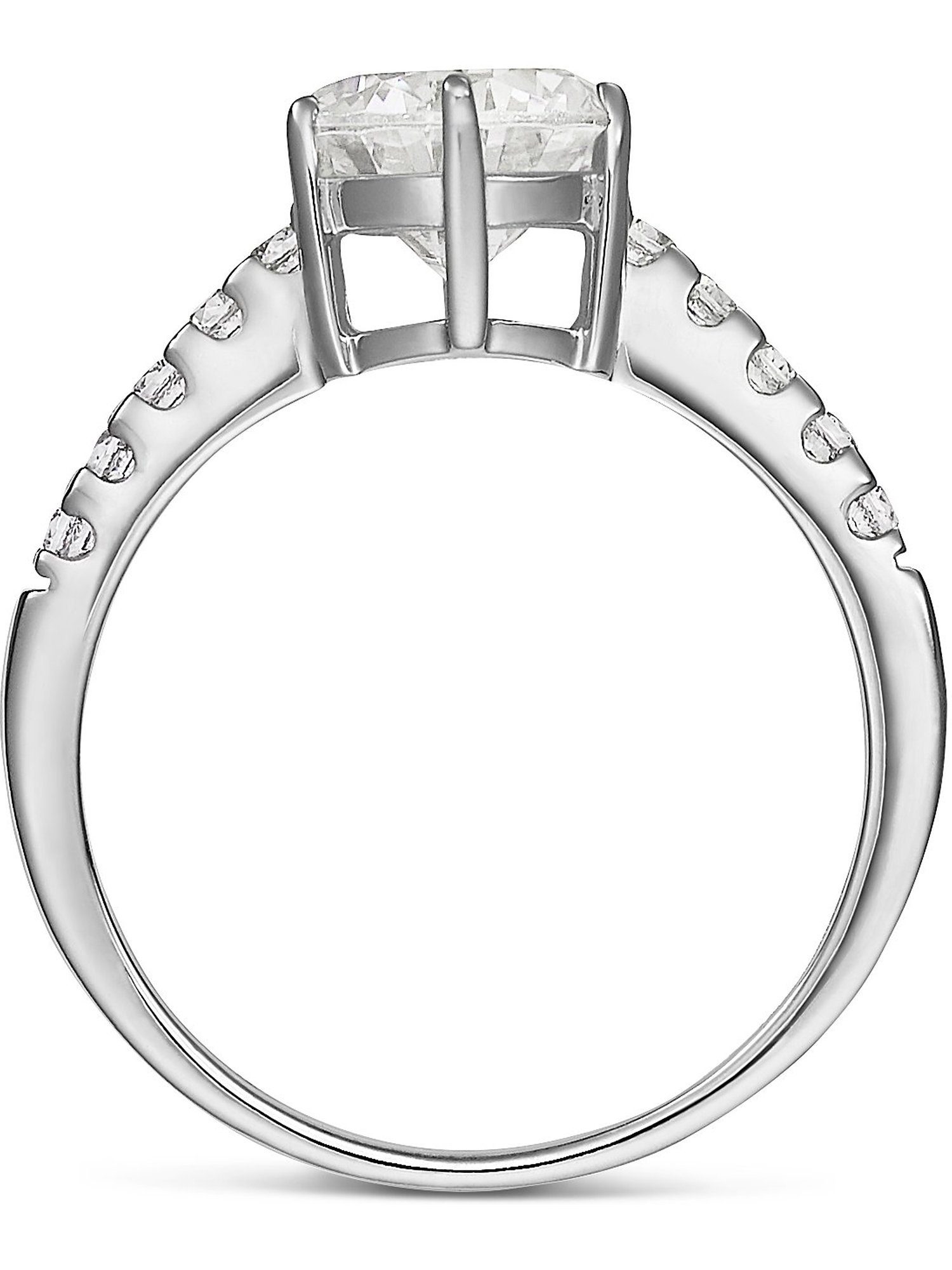 FAVS Damen-Damenring Fingerring FAVS Weißgold synthetisch Zirkonia, 10 Zirkonia, 375er