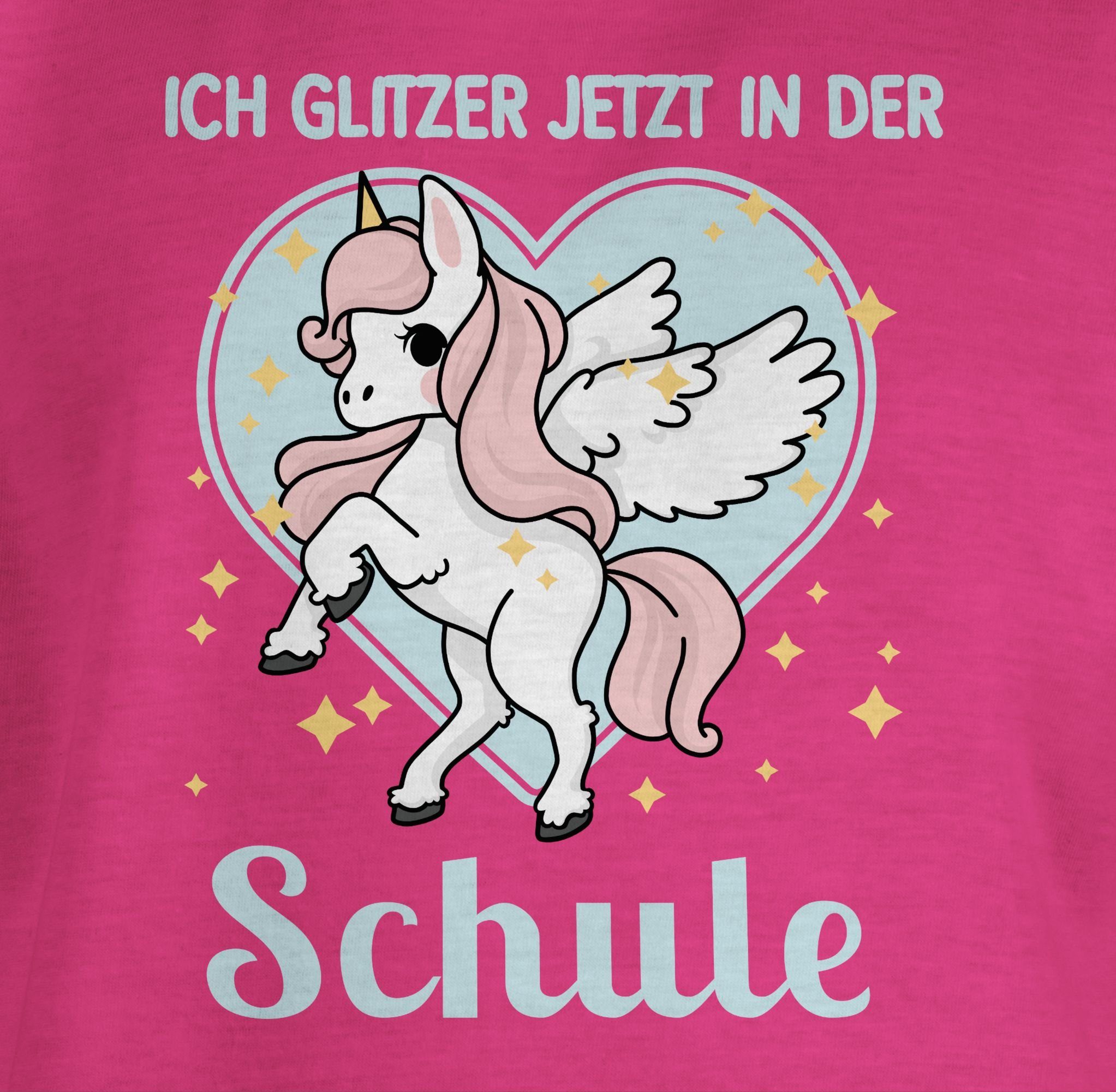 Shirtracer T-Shirt Einhorn mit Herz - Ich Glitzer jetzt in der Schule Einschulung Mädchen
