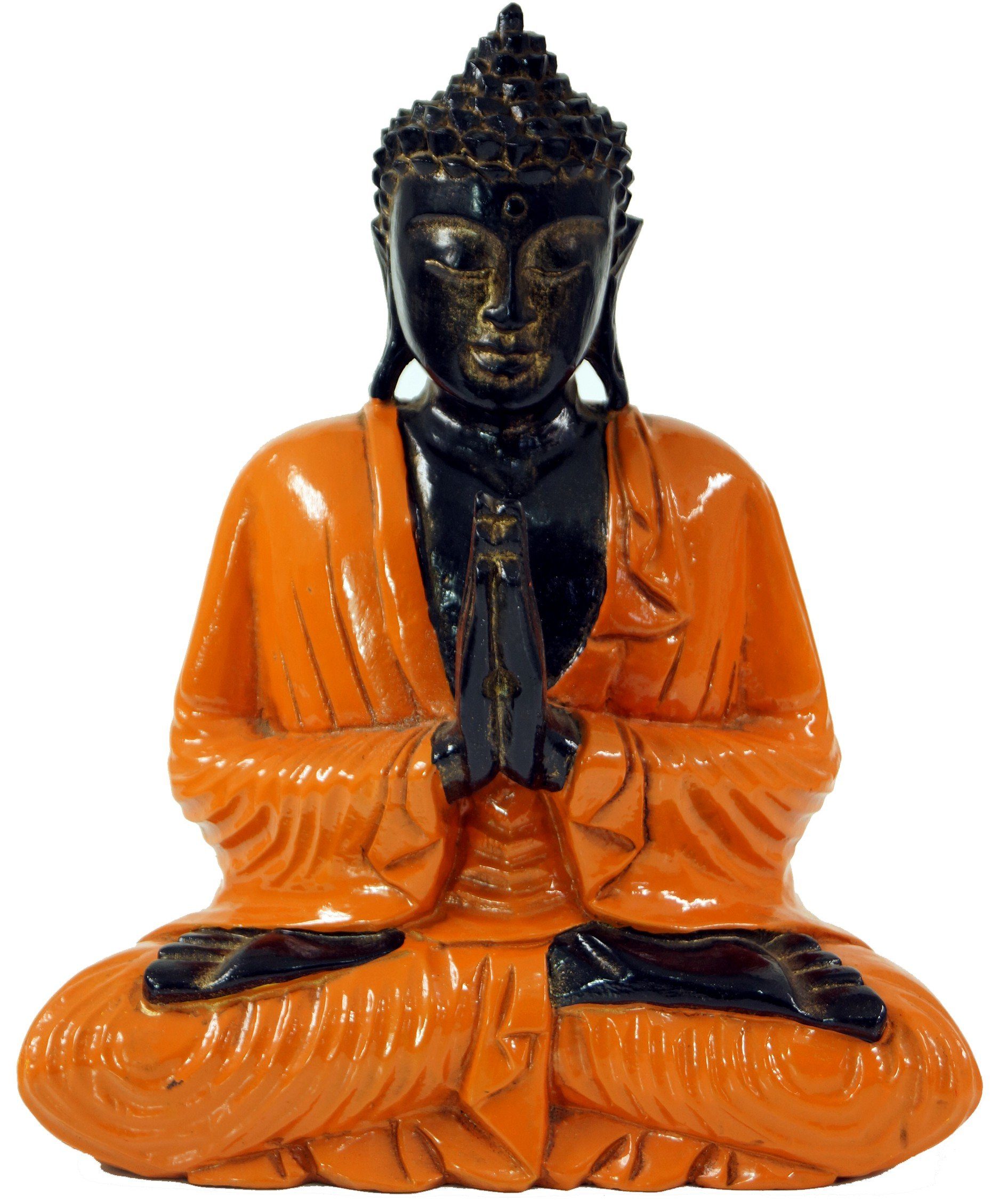 Buddhafigur Anjali -.. sitzender Mudra Geschnitzter orange Guru-Shop Buddha im