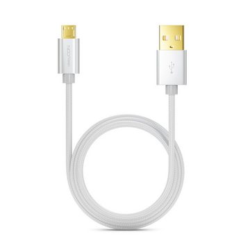 deleyCON deleyCON Micro USB Kabel 1m Nylon + Metallstecker - Silber Smartphone-Kabel