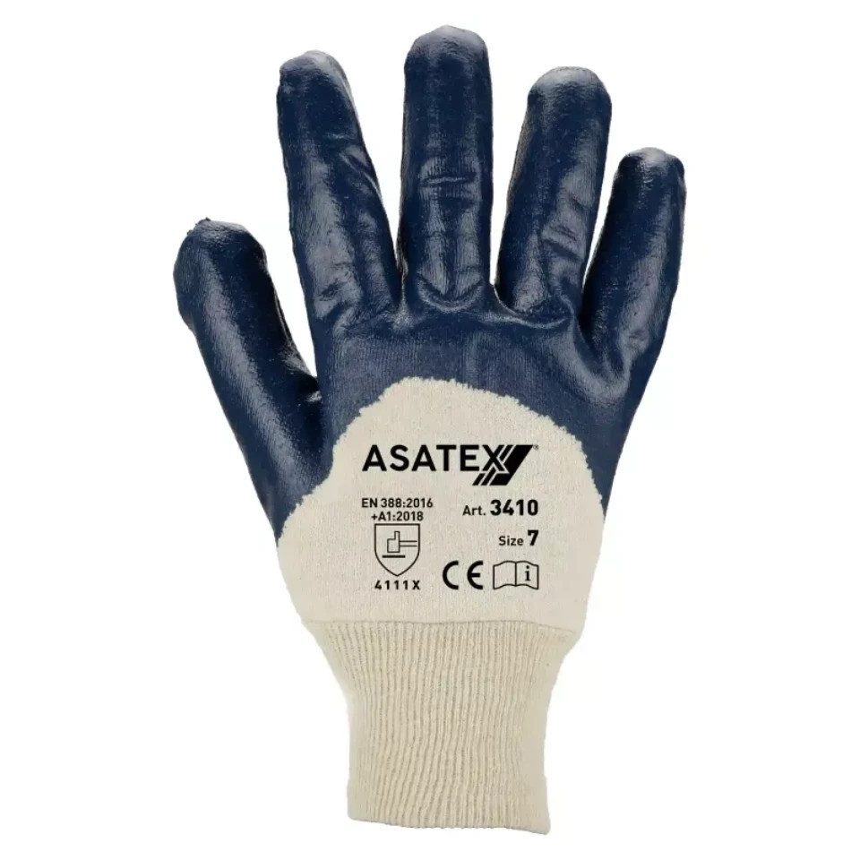 ASATEX Nitril-Handschuhe Handschuh 3410 Strickbund blau (Packung, 12-St., VPE= 12 Paar, Gr 8-11) ölabweisend