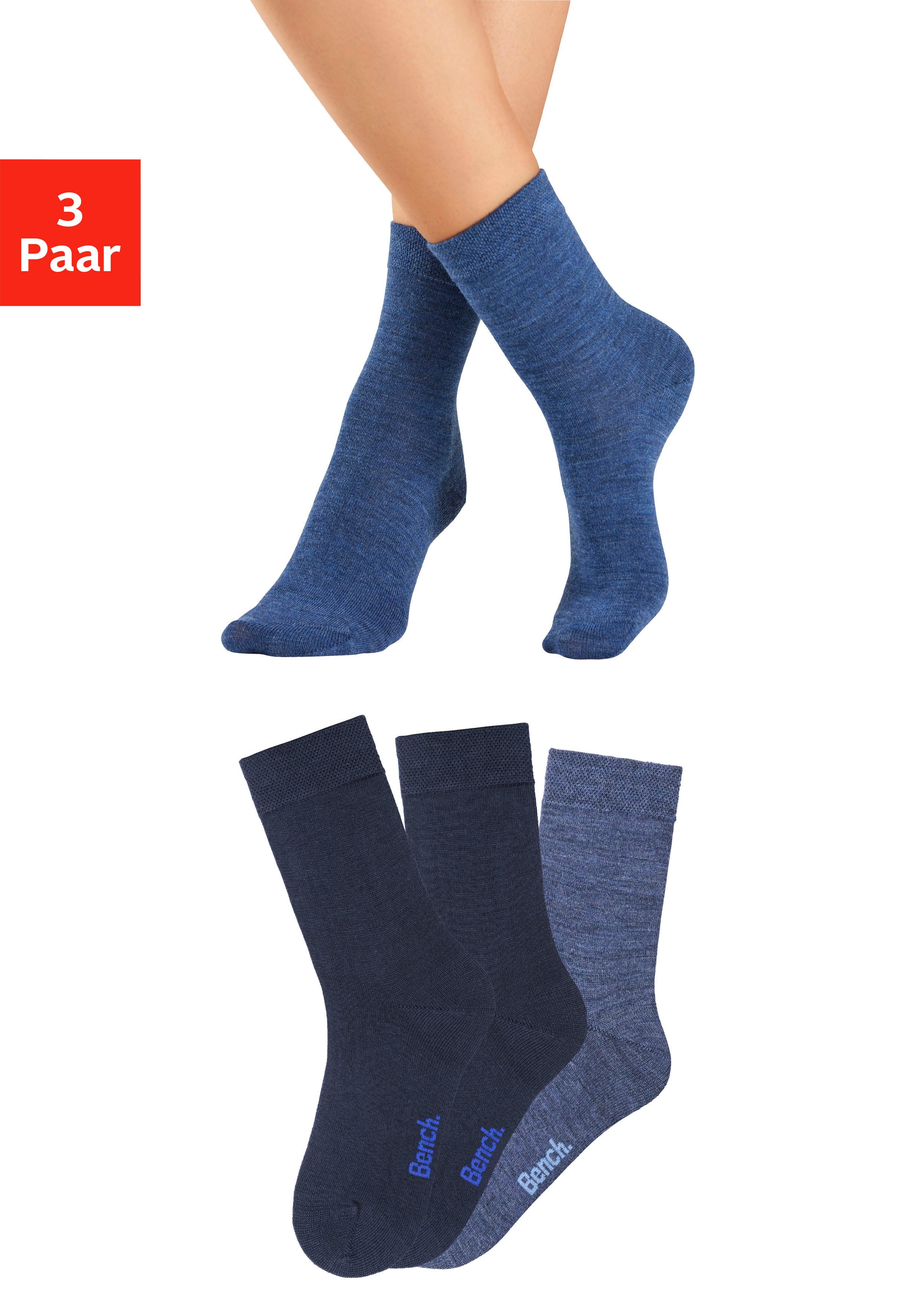 Bench. Socken Damen Wollsocken, Basic mit weichem Gummibund, Wandersocken (Packung, 3-Paar) Damensocken aus flauschigem Material mit wärmender Wolle