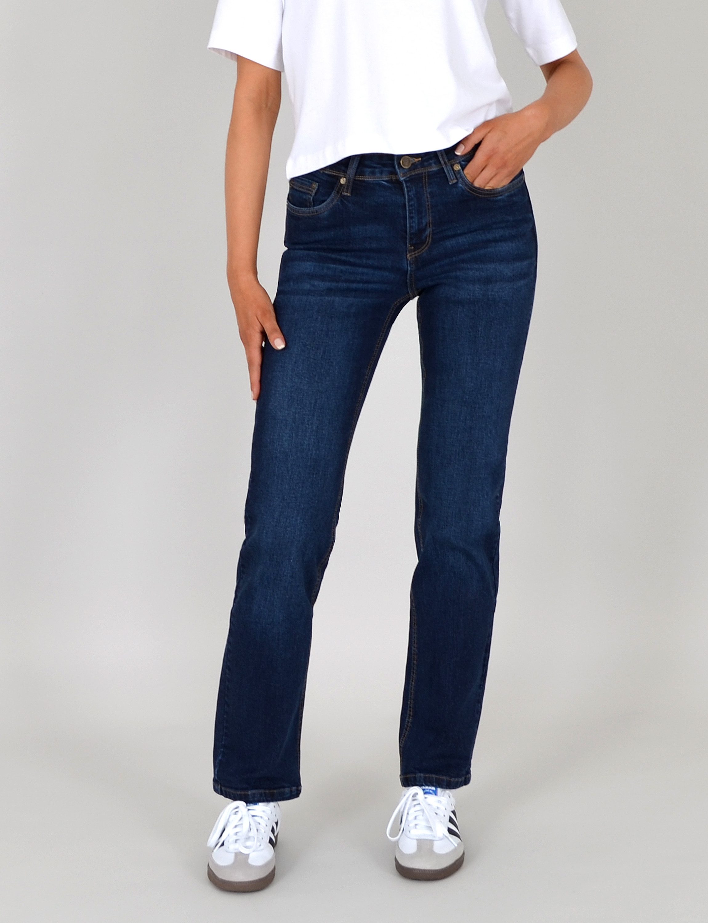 ESRA Straight-Jeans Damen Straight Leg Jeans hohe Leibhöhe Stretch-Jeans Regular Jeans G6 High Waist Straight Fit Jeans Damen Regular Hose bis Übergröße
