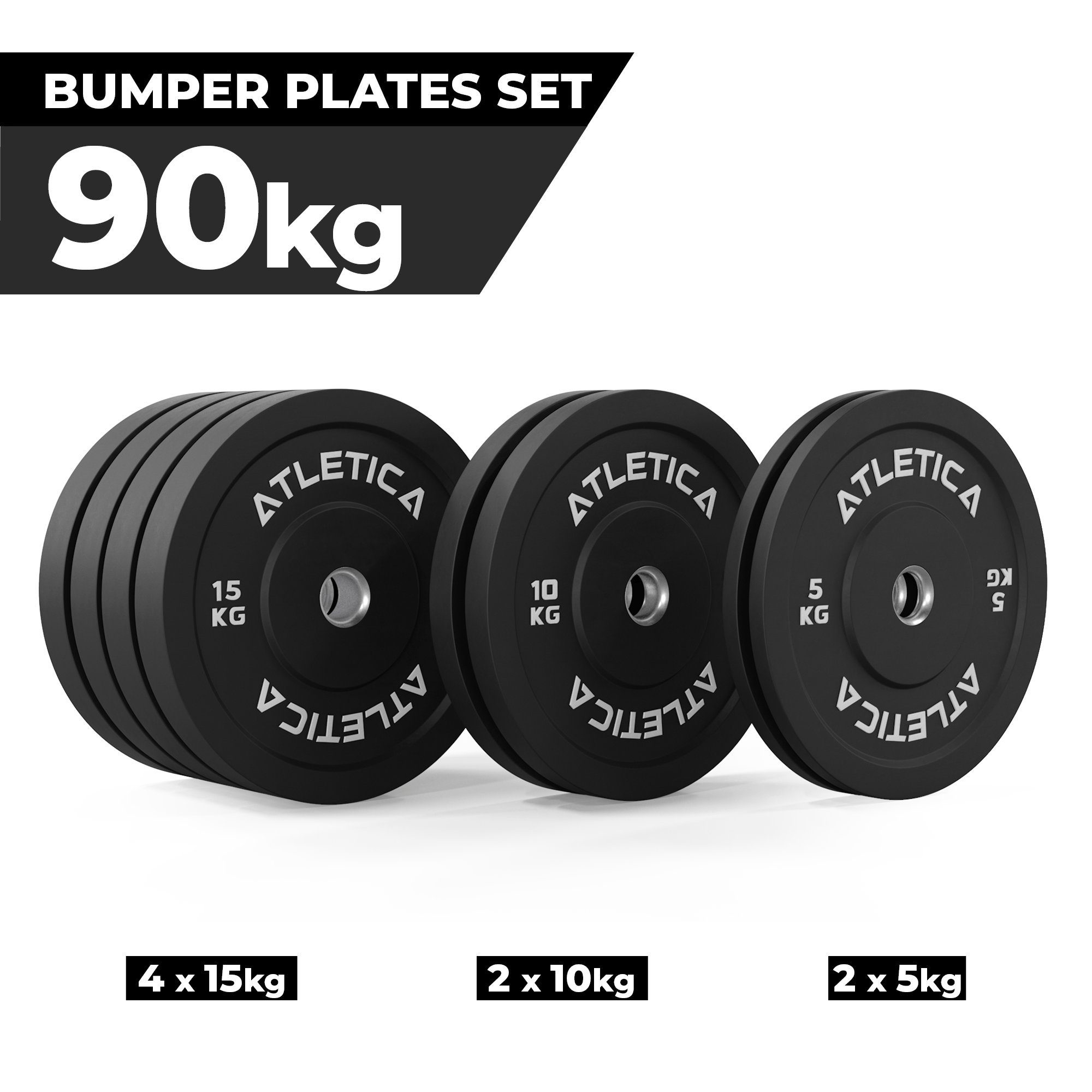 4x 5 2x Set kg Hantelscheiben kg ∣ kg ∣ 15 90kg ATLETICA Plates ∣ 2x 10 Bumper aus