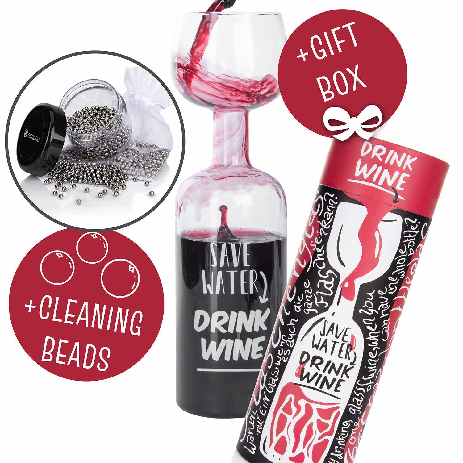 Dimono Rotweinglas XXL Rotweinglas–750ml Weinglas-Set für Abendessen, Partys & Geschenke, Glas, Weinflaschen Glas 750 ml mit Reinigungskugeln