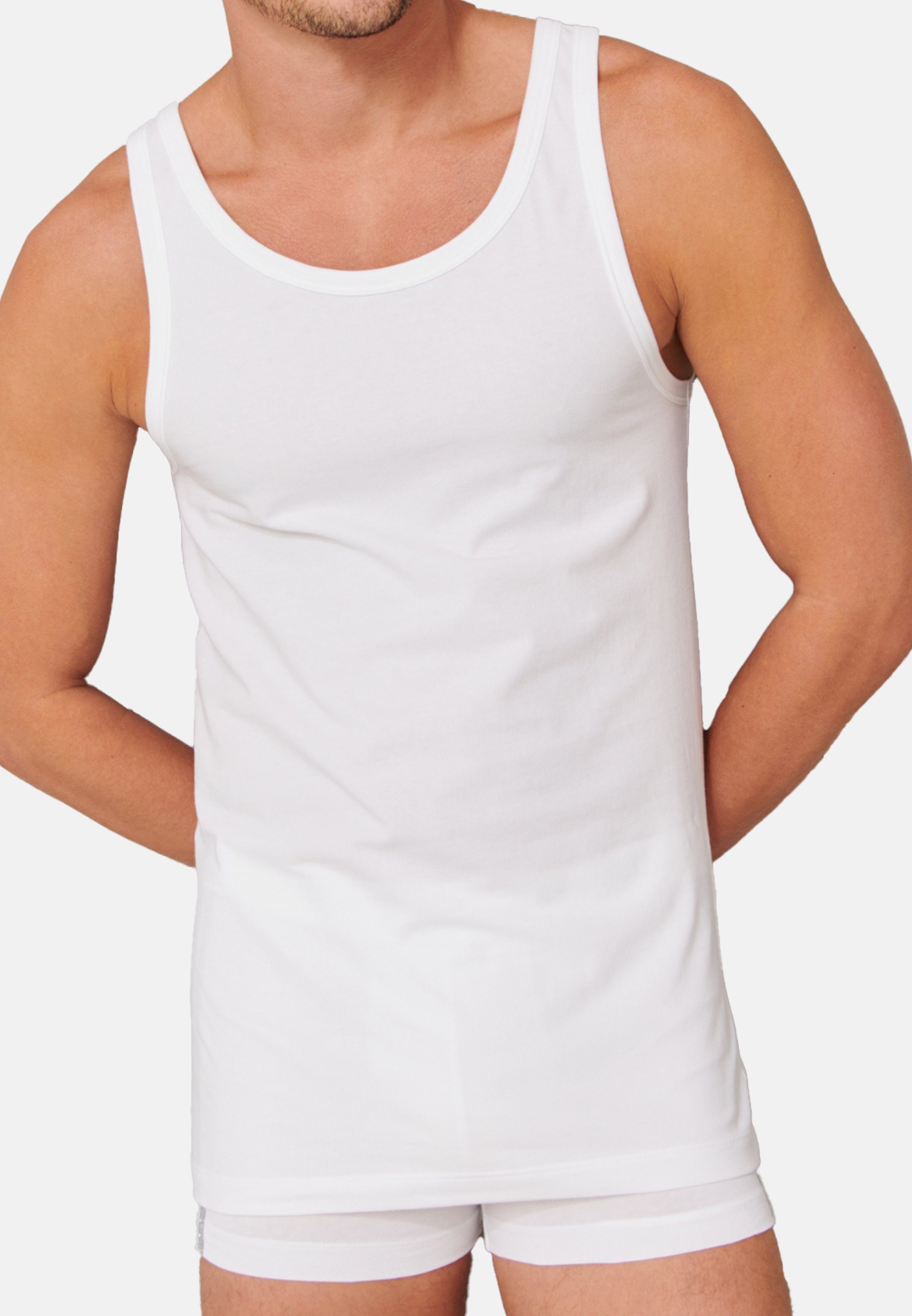 Schiesser Unterhemd 2er-Pack - 95/5 (Spar-Set, Rundhalsausschnitt - - 2-St) Unterhemd Tanktop Cotton Organic / / Baumwolle Tiefer - Weiß Schwarz