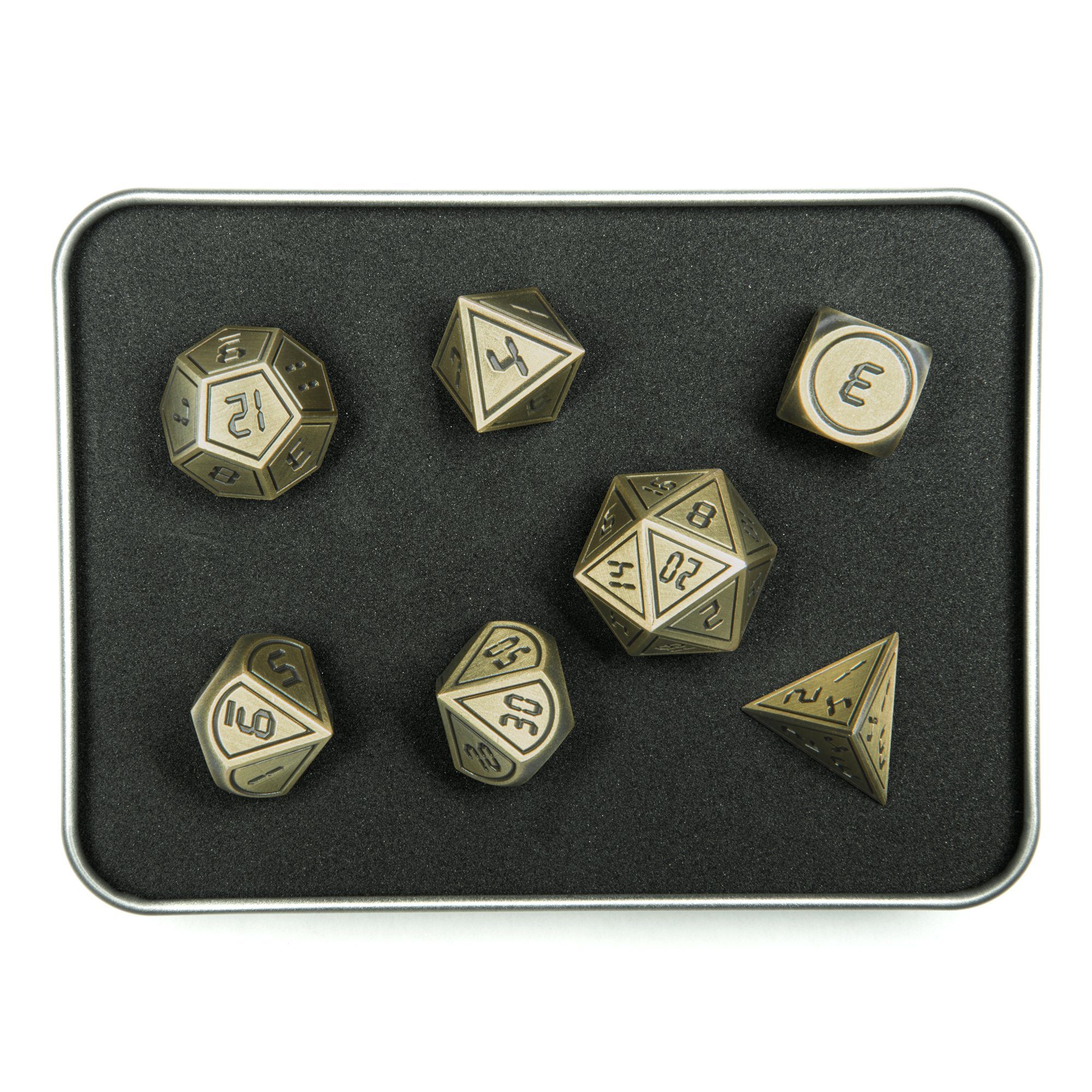 SHIBBY Spielesammlung 7 Pen&Paper Metall-DND-Würfel im Digital-Look