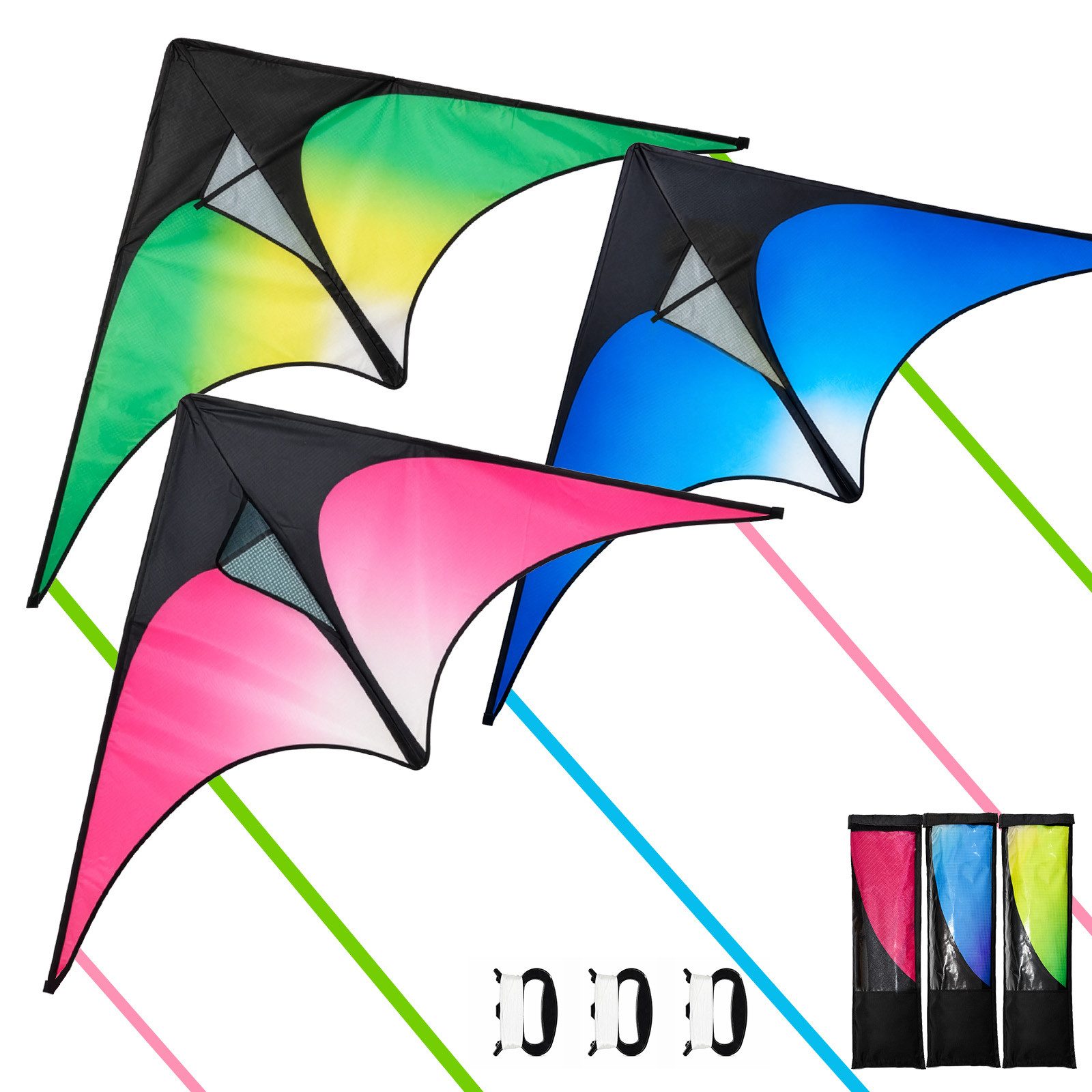 Youyijia Kite Großer Dreieckiger Drachen Stabil Outdoor-Freizeit, Mit Schnur, (3-tlg)
