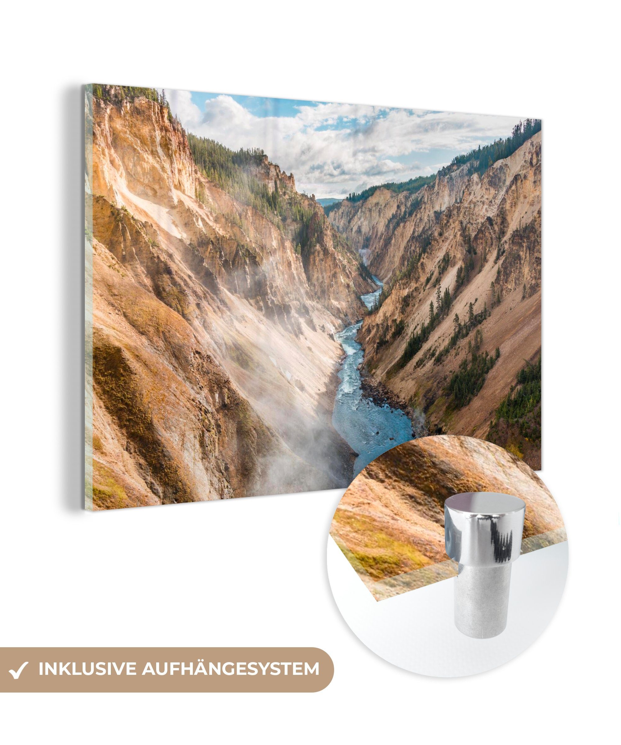 - Wohnzimmer Schlafzimmer St), & Acrylglasbild - (1 Yellowstone Wasser Berg, MuchoWow Acrylglasbilder