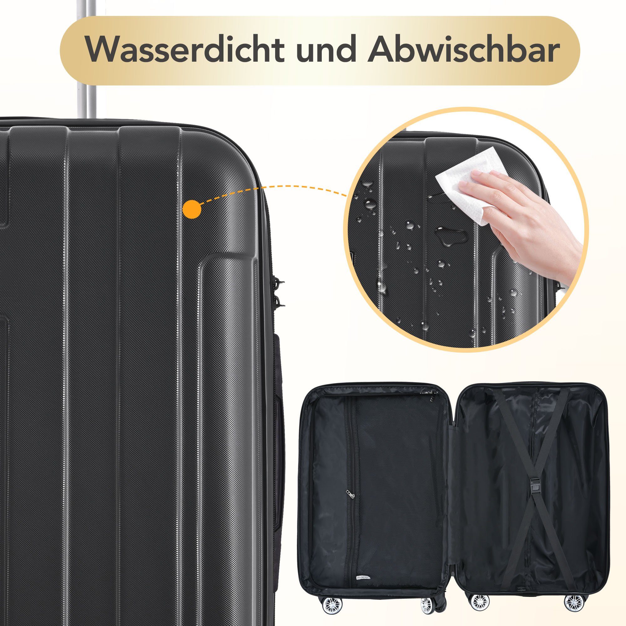 Kofferset maximiertem mit Schwarz XLHartschalen-Handgepäck und ABS-Material Handgepäckkoffer 360-Grad-Drehrollen Spinnerräder TSA-Schloss Stauraum, EXTSUD