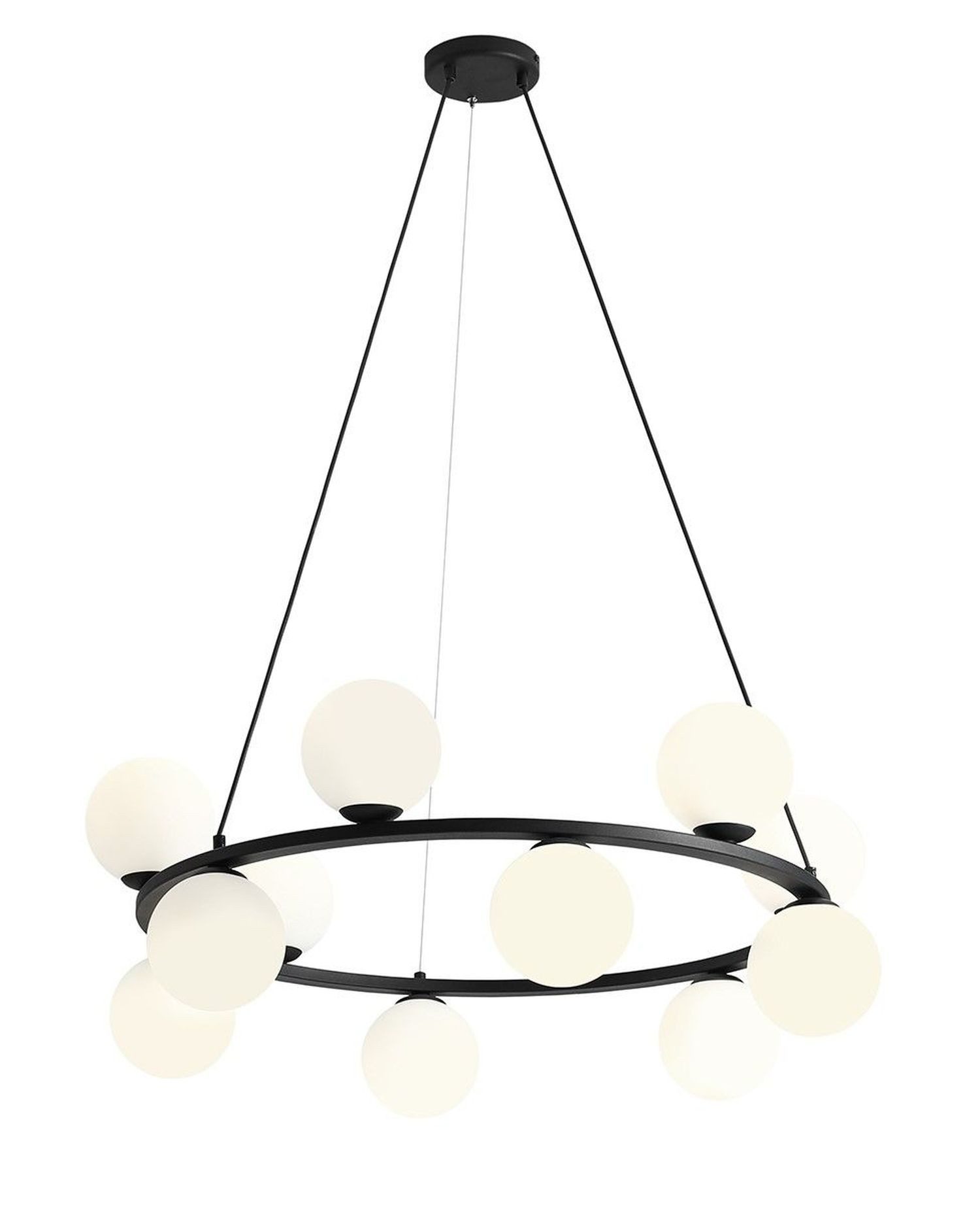 Licht-Erlebnisse Pendelleuchte CATALAGA, ohne Leuchtmittel, Metall Glas E14 86 cm breit H: max. 110 cm Schwarz Weiß Kugel Schirm