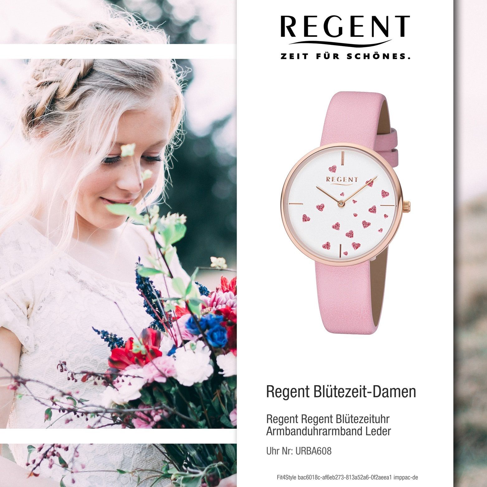 Quarzuhr Leder rundes mittel rosa, Lederarmband Armbanduhr, Regent 36mm) Damen Uhr Regent Damenuhr BA-608 (ca. Gehäuse,