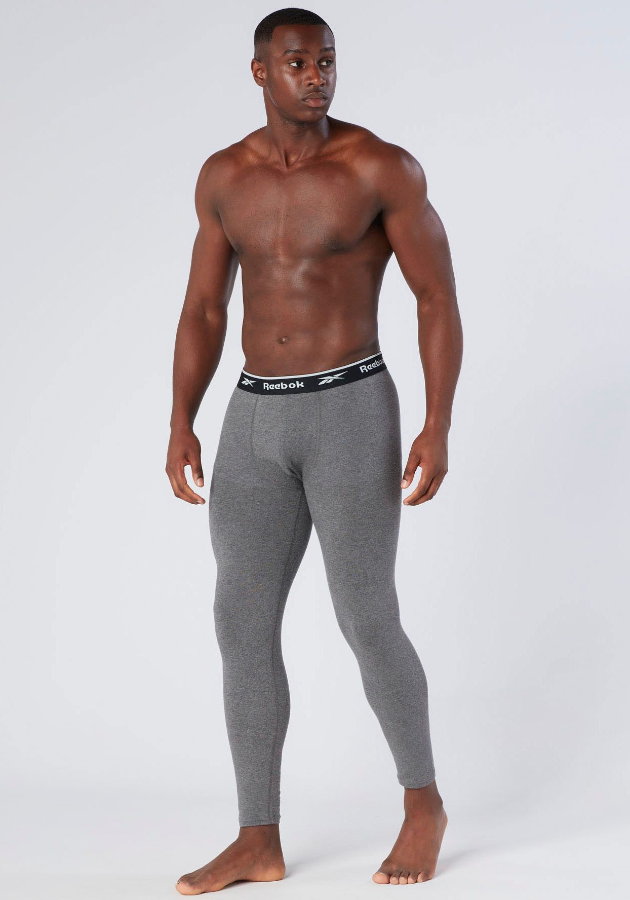 Reebok Lange Unterhose JOHNY basic, lang, atmungsaktiv, mit Logo, breiter Bund, Baumwollmix