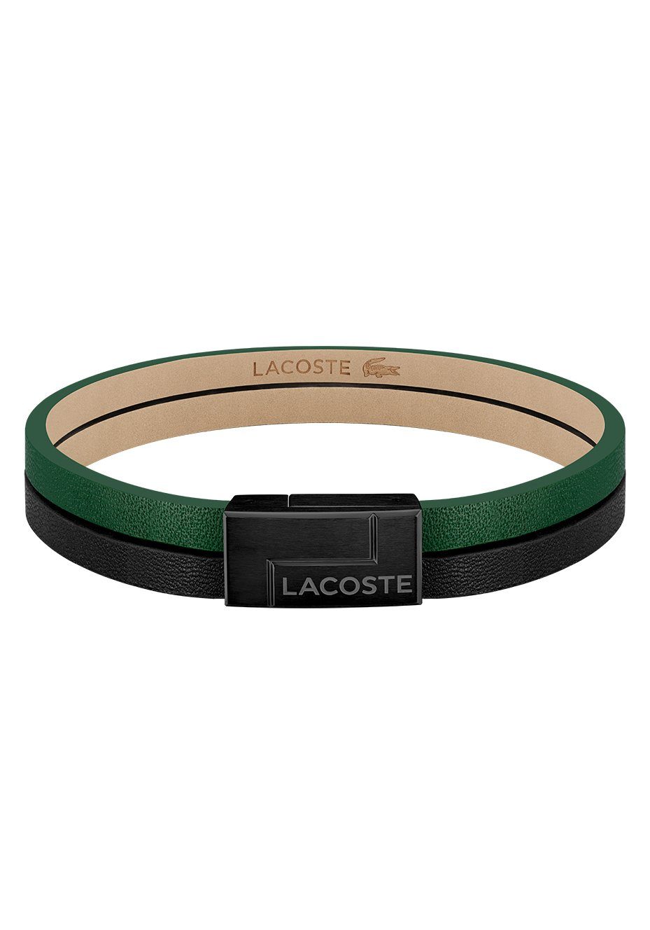 Lacoste Armband Schmuck Edelstahl Armschmuck Shirt, Krokodil Lacoste Hoodie, Jeans, Jacke, - schwarz-grün mit zu Sneaker! LACOSTE Polo, Lederarmband TRAVELER