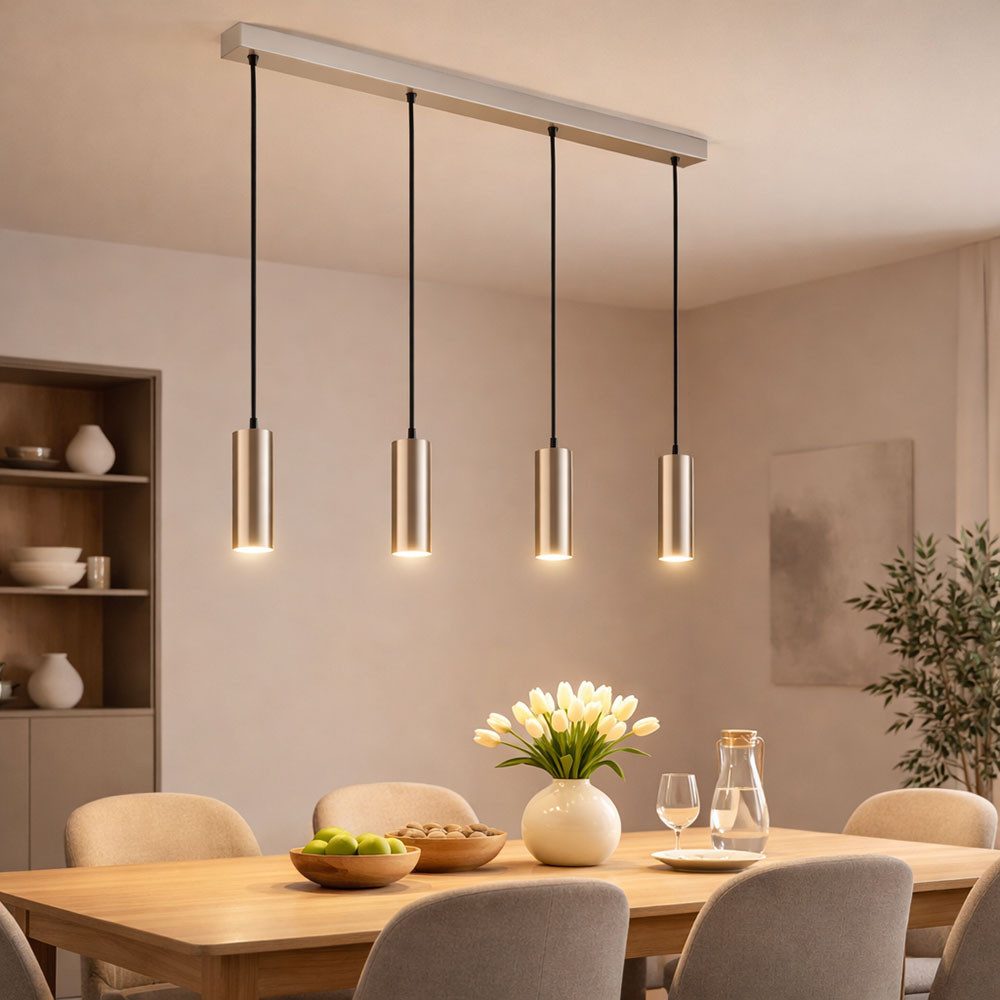 GLOBO LIGHTING Pendelleuchte, Leuchtmittel inklusive, Warmweiß, Pendellampe Esszimmerleuchte 4-flammig LED Metall chrom 3000K L 65cm