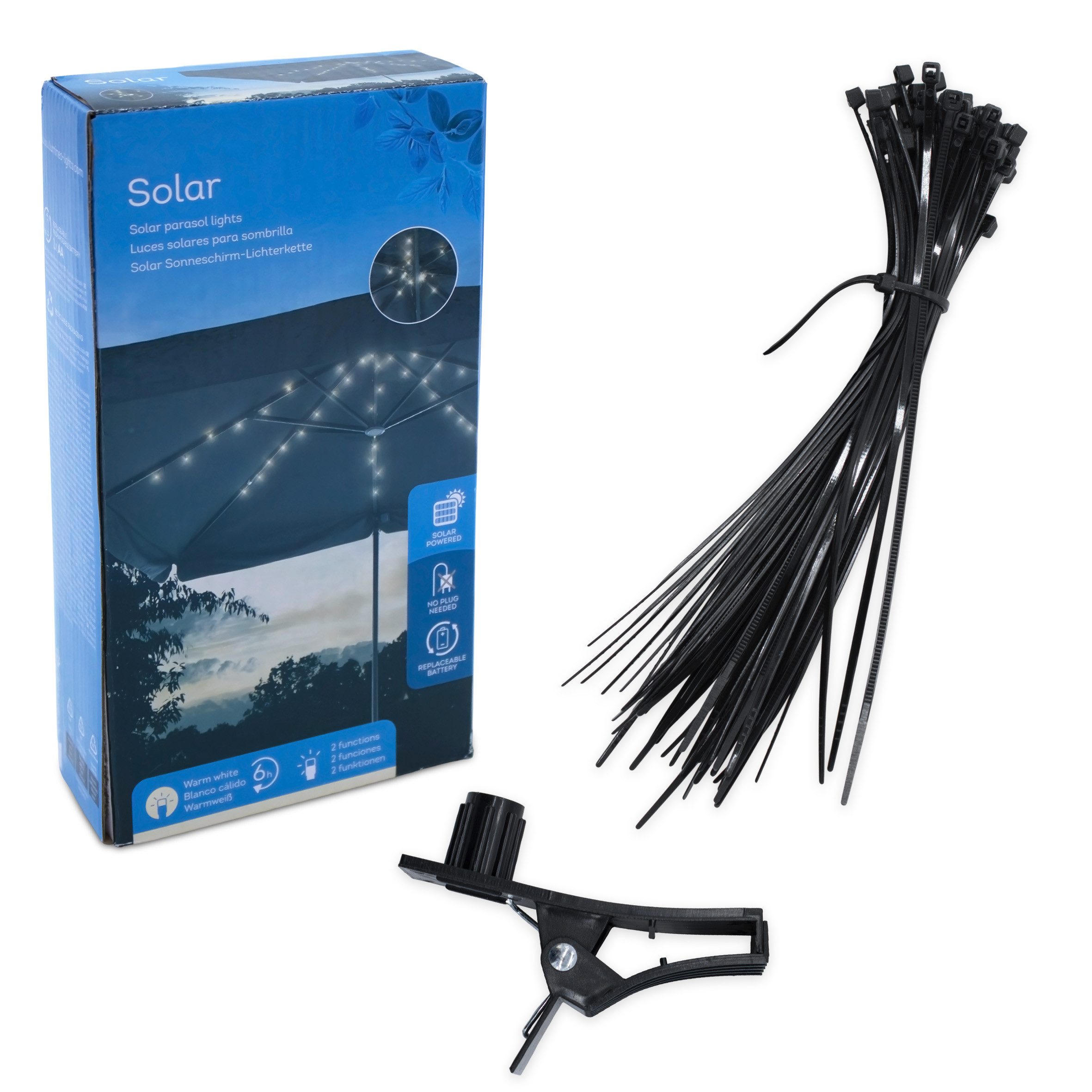 Spetebo Lichterkette Solar Sonnenschirm Beleuchtung 72 LED warm weiß - 8x 1,2 m, 72-flammig, Leuchtdauer voll aufgeladen ca. 6 Stunden – Bild 5 von 5