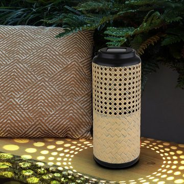 etc-shop Außen-Deckenleuchte, LED-Leuchtmittel fest verbaut, Warmweiß, Solarleuchte Lampe Bambus Garten Solarlampen Rattan