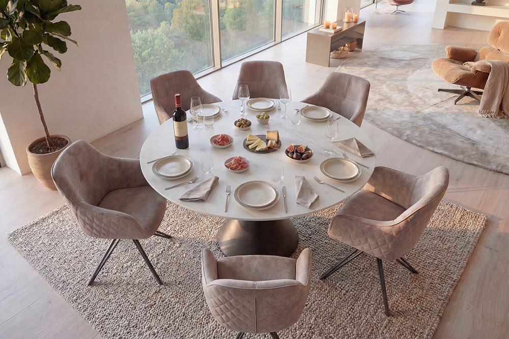 riess-ambiente Esstisch SIGNATURE Ø135cm weiß - Keramik, Marmor-Design, Metall, Säulenfuß (Einzelartikel, 1-St), stabil, alltagstauglich & für 4 Personen – idea – Bild 5 von 5