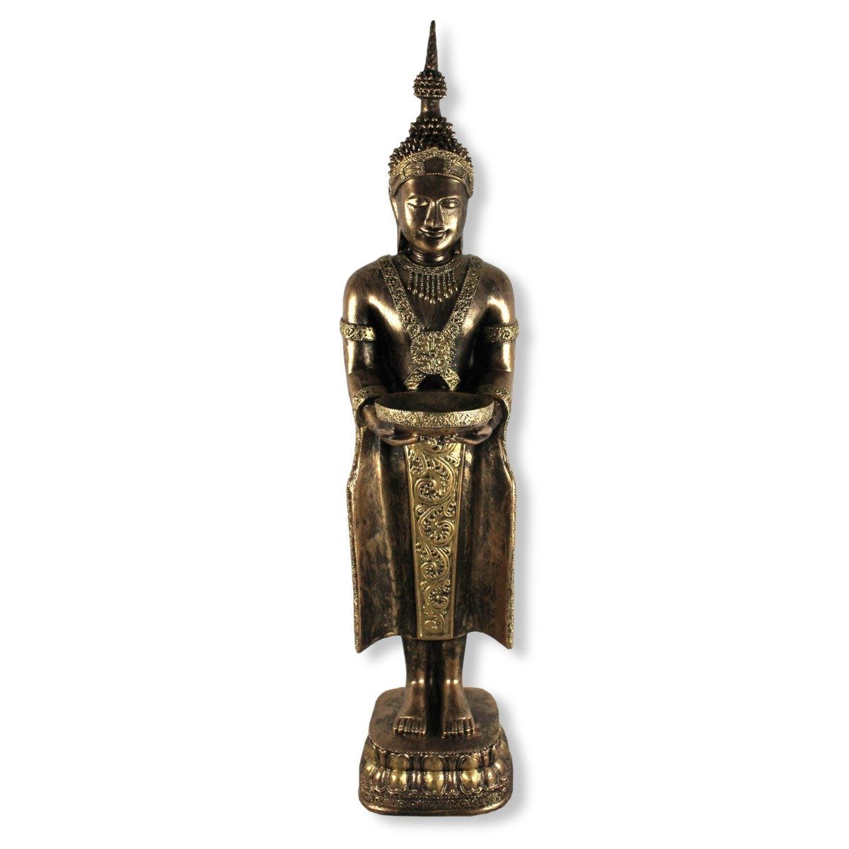 colourliving Dekofigur Statue Buddha mit groß, handbemalt (asiatische stehend Tempelwächter 74 verarbeitet, Schale Dekoration), detailreich cm