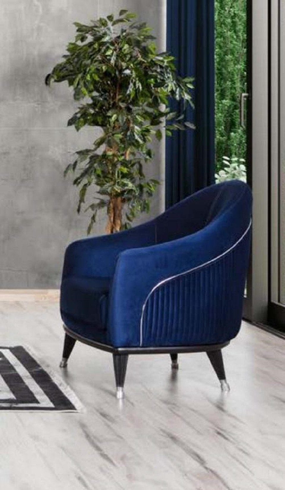 JVmoebel Sessel Lehnstuhl Sessel 1 Sitz Sitz Stoff Luxus Wohnzimmer Modern Blau Neu (Sessel), Made in Europe