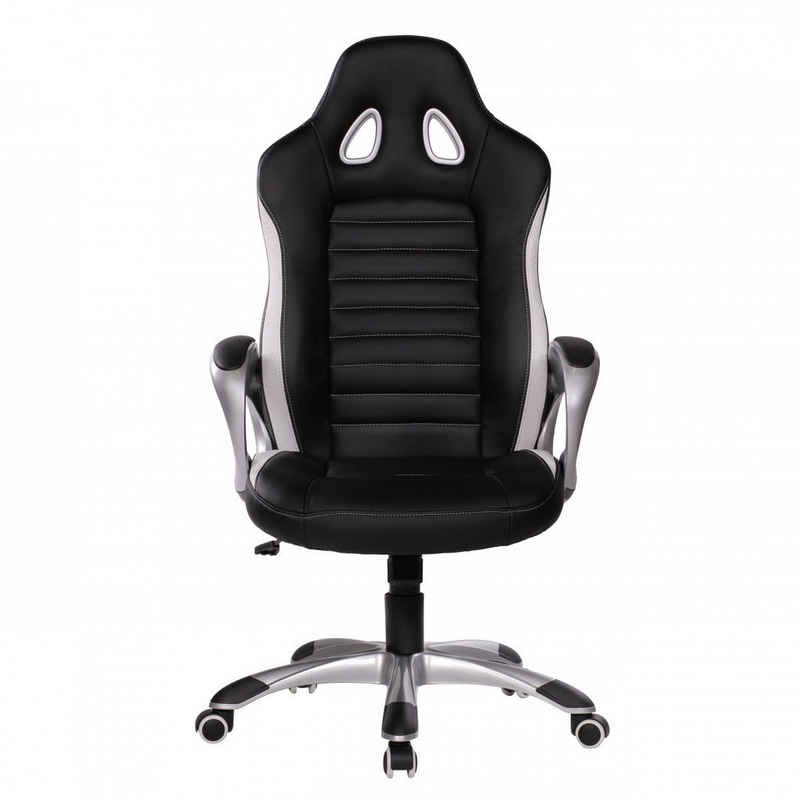Amstyle Gaming Chair SPM1.211 (Kunstleder Schwarz Chefsessel mit Armlehne 110 kg), Bürostuhl Lederoptik Drehstuhl Schreibtischstuhl