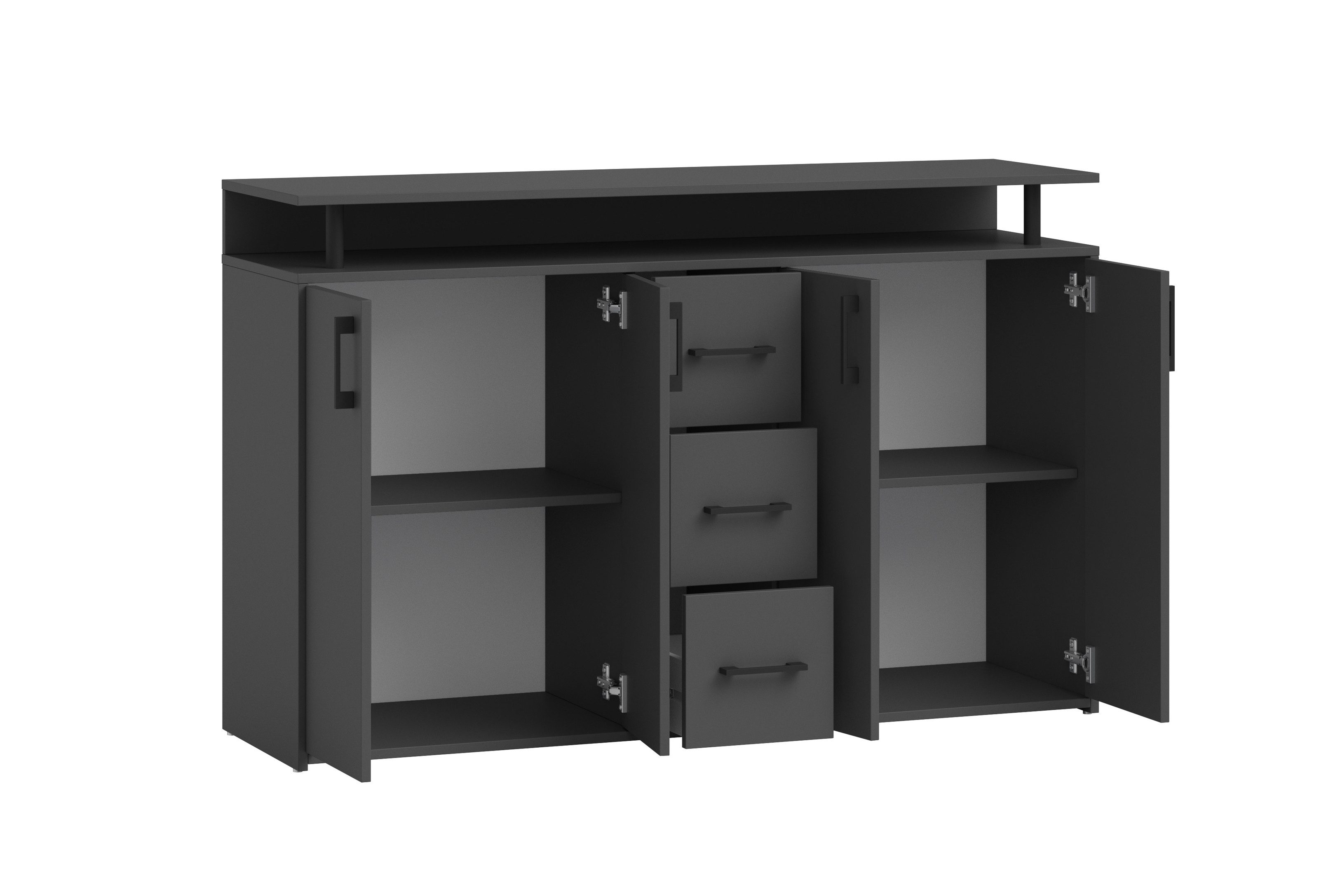 PREISBRECHER Anrichte Drift, 4 Türen, 4 Schubladen, in Anthrazit - 139x90x34cm (BxHxT)