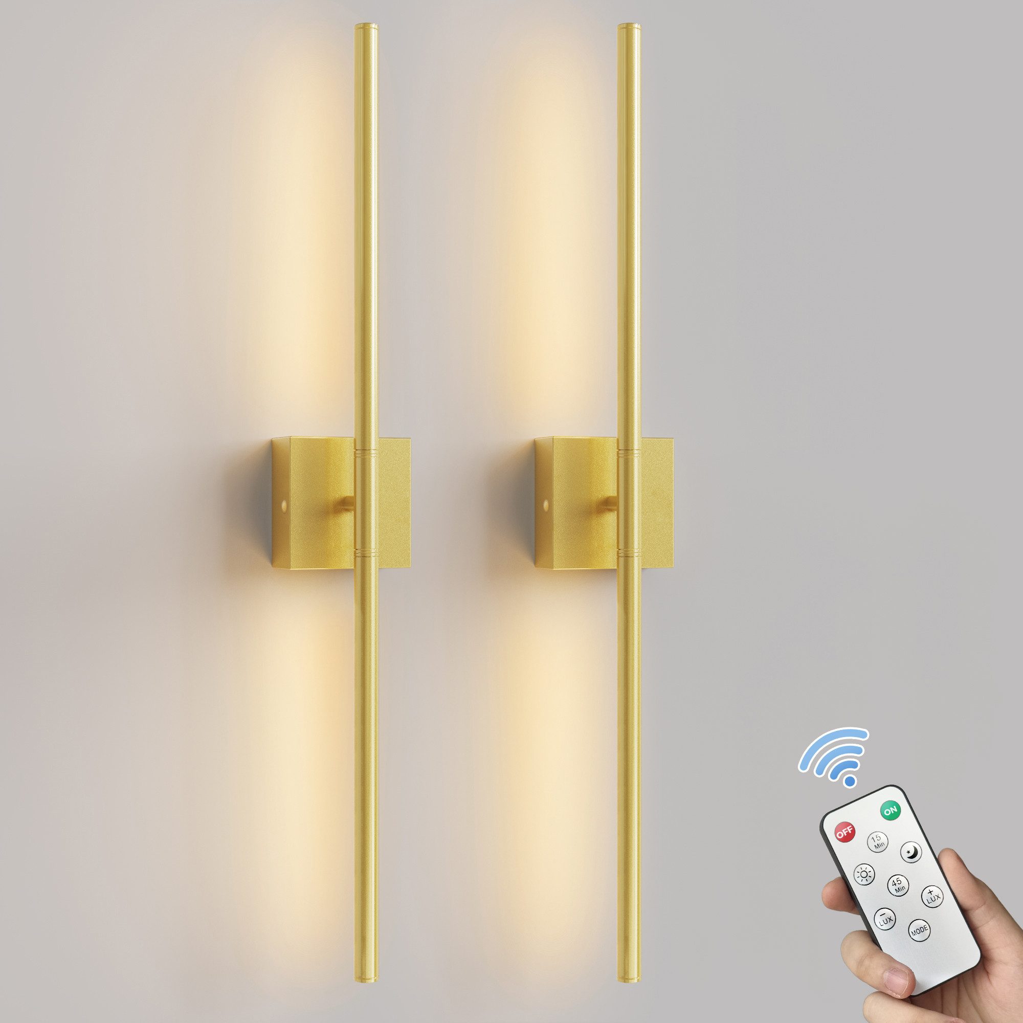 LOHAS-LED Wandleuchte Akku LED Wandleuchte Linear Gold 72 cm, 3 CCT dimmbar, Nachtlicht / Timer / Helligkeit anpassen, LED fest integriert, Warmweiß, Tagesweiß, Kaltweiß, Touch & Fernbedienung, 10000mAh Batterie