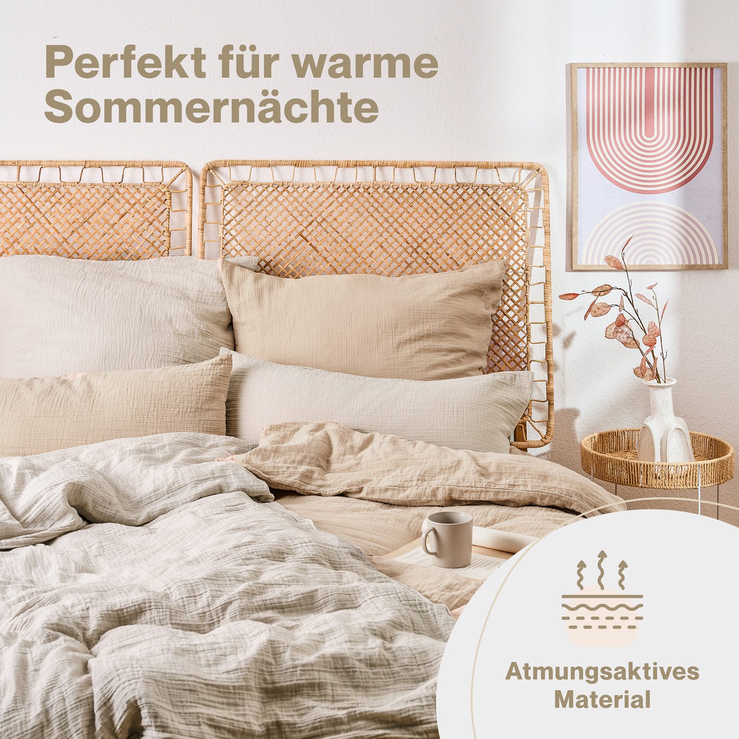 Blumtal Bettwäsche Musselin 100% Baumwolle im Set, Kopfkissenbezug & Deckenbezug, 2 teilig