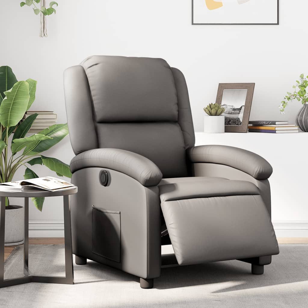 vidaXL Sessel Relaxsessel Elektrisch Grau Echtleder (1-St)