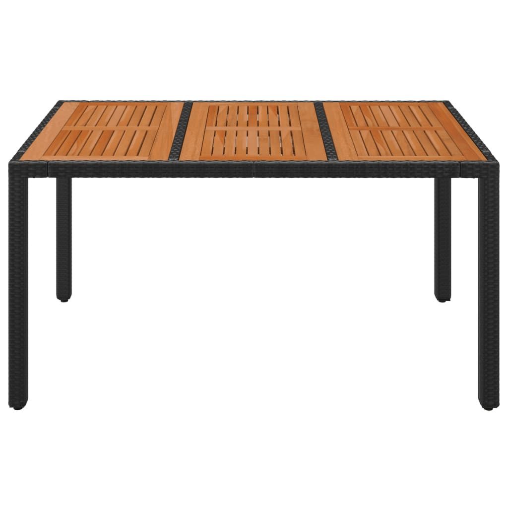 vidaXL Gartentisch Gartentisch mit Holzplatte Schwarz 150x90x75 cm Poly Rattan (1-St)