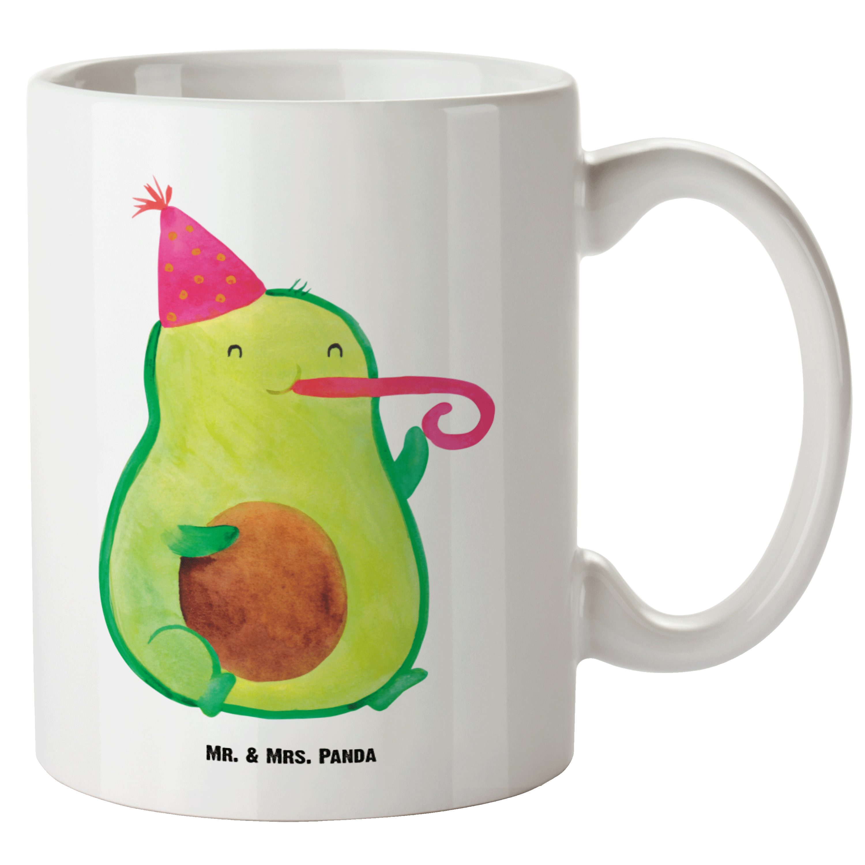 Mr. & Mrs. Panda Tasse Avocado Birthday - Weiß - Geschenk, Vegan, Grosse Kaffeetasse, Überra, XL Tasse Keramik | Tassen