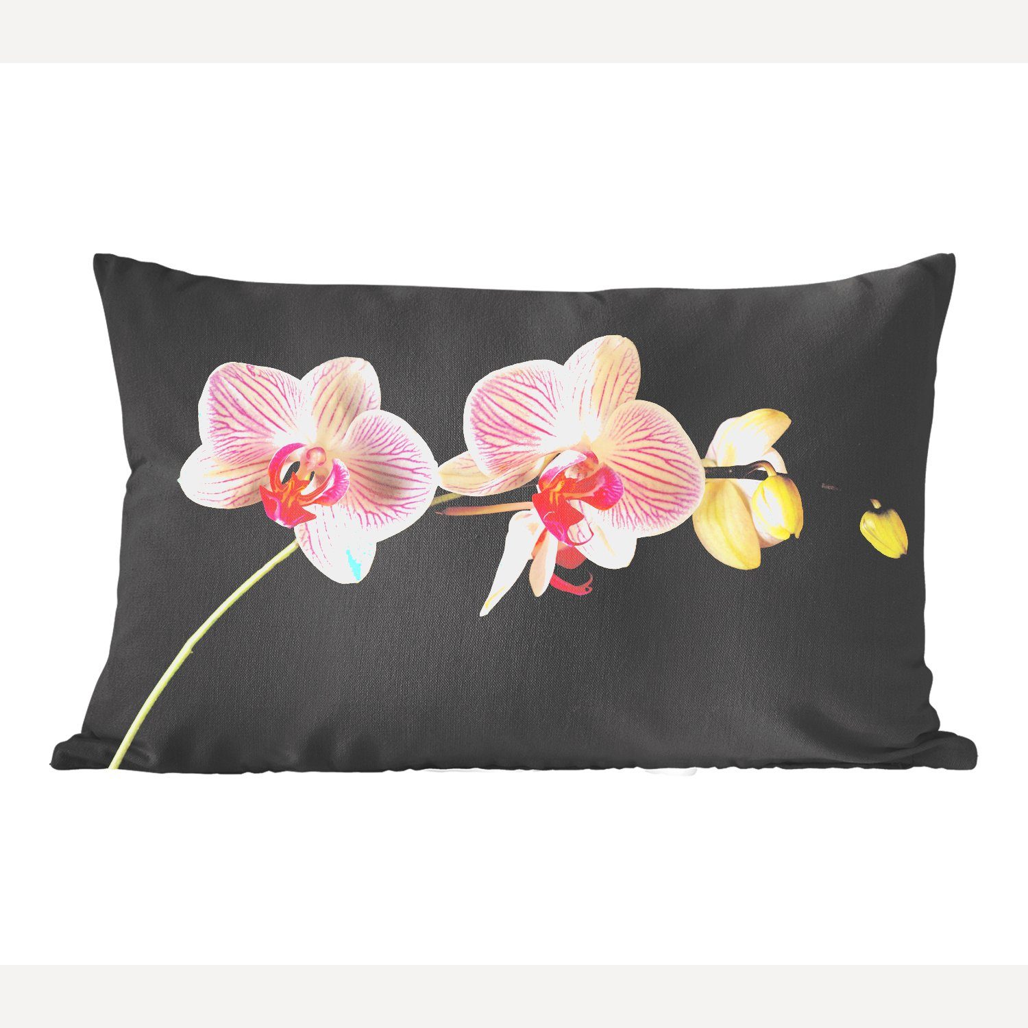 MuchoWow Dekokissen Orchidee - Blumen - Schwarz - Rosa - Knöpfe, Wohzimmer Dekoration, Zierkissen, Dekokissen mit Füllung, Schlafzimmer
