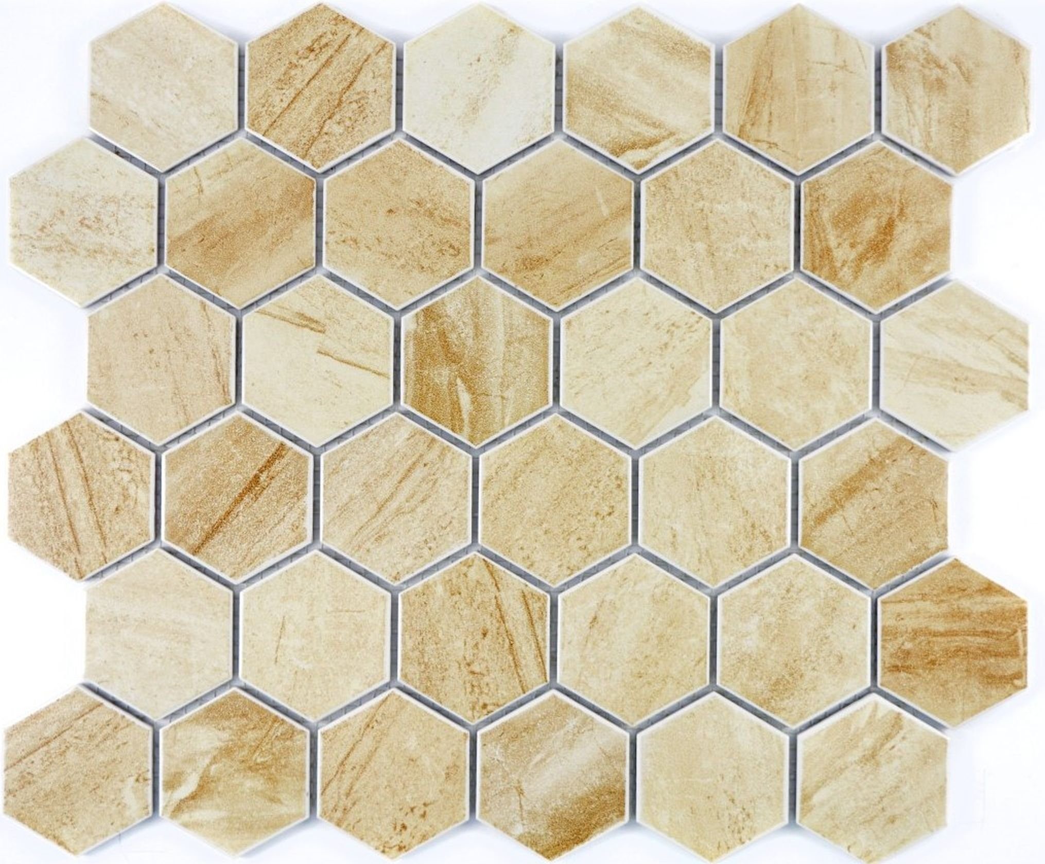 Fliese Mosaikfliesen Keramik Küche Bad Mosani Mosaik beige matt Travertin Sechseck