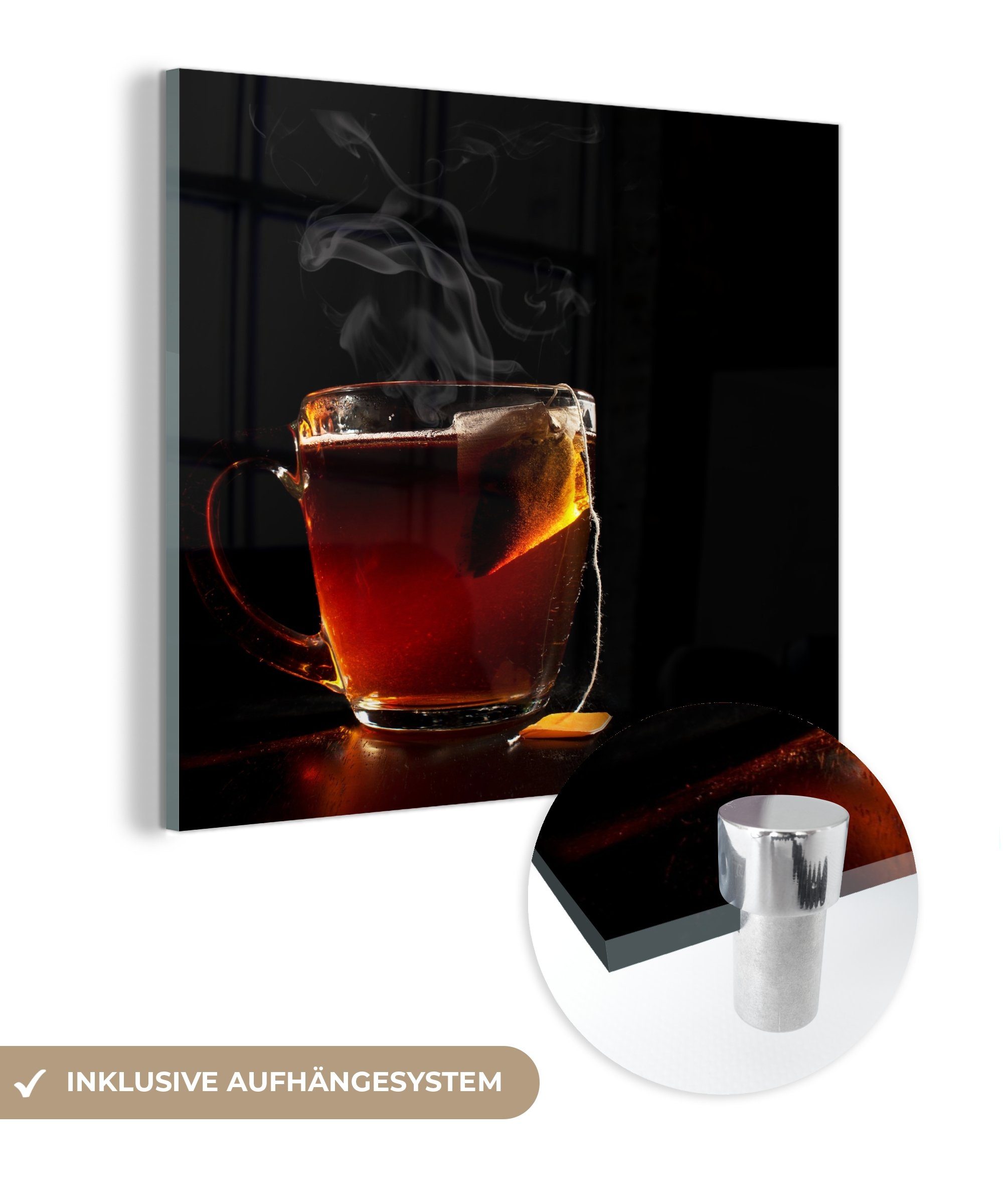 MuchoWow Acrylglasbild Kaffee Tee Glas - (1 - auf Foto Wandbild Tee-27-1-1, auf Glas Wanddekoration Hoher - Bilder Glasbilder St)