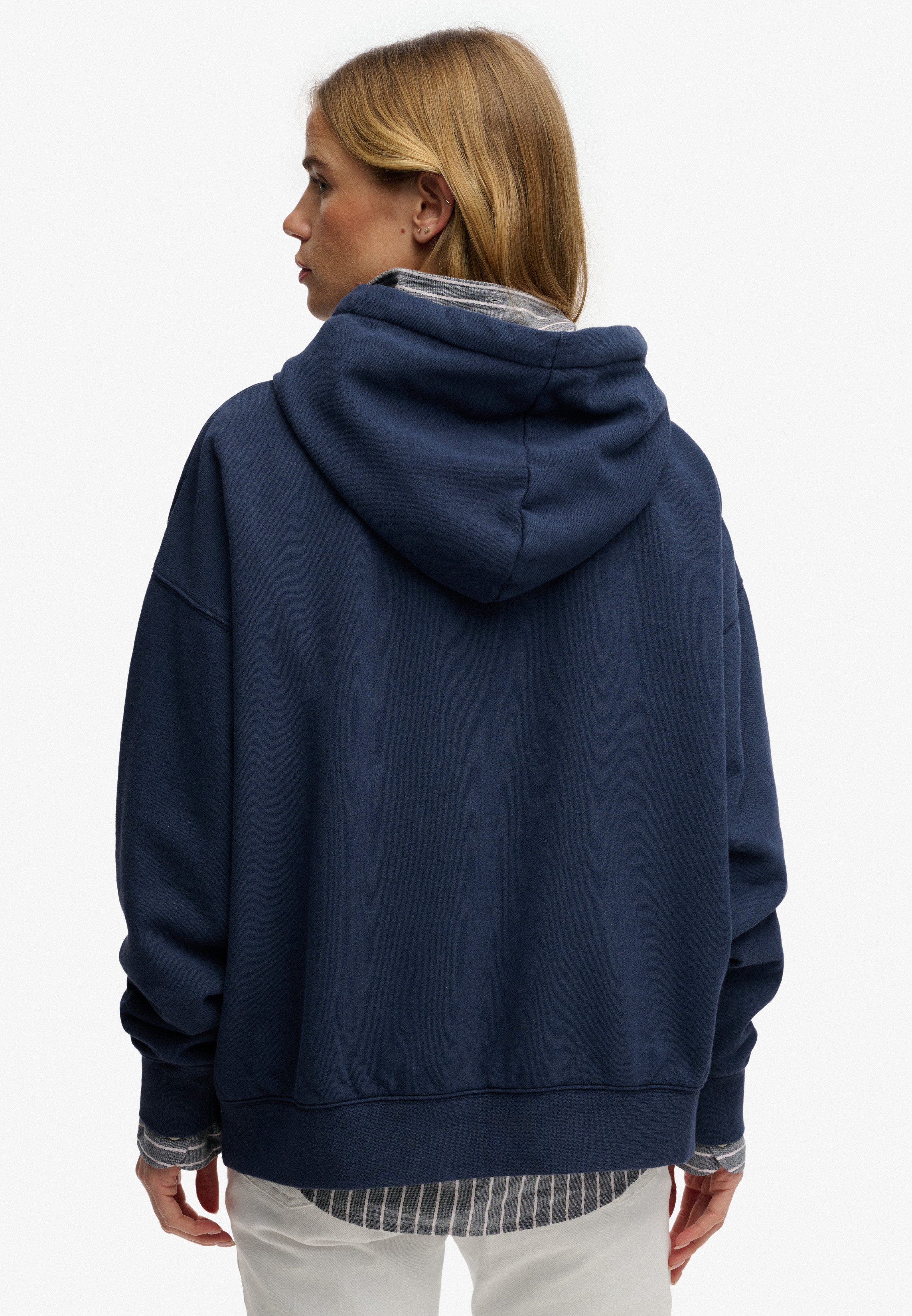 Superdry Kapuzensweatshirt Luxe Casual Emb Relaxed Hood Baumwolle, oversize