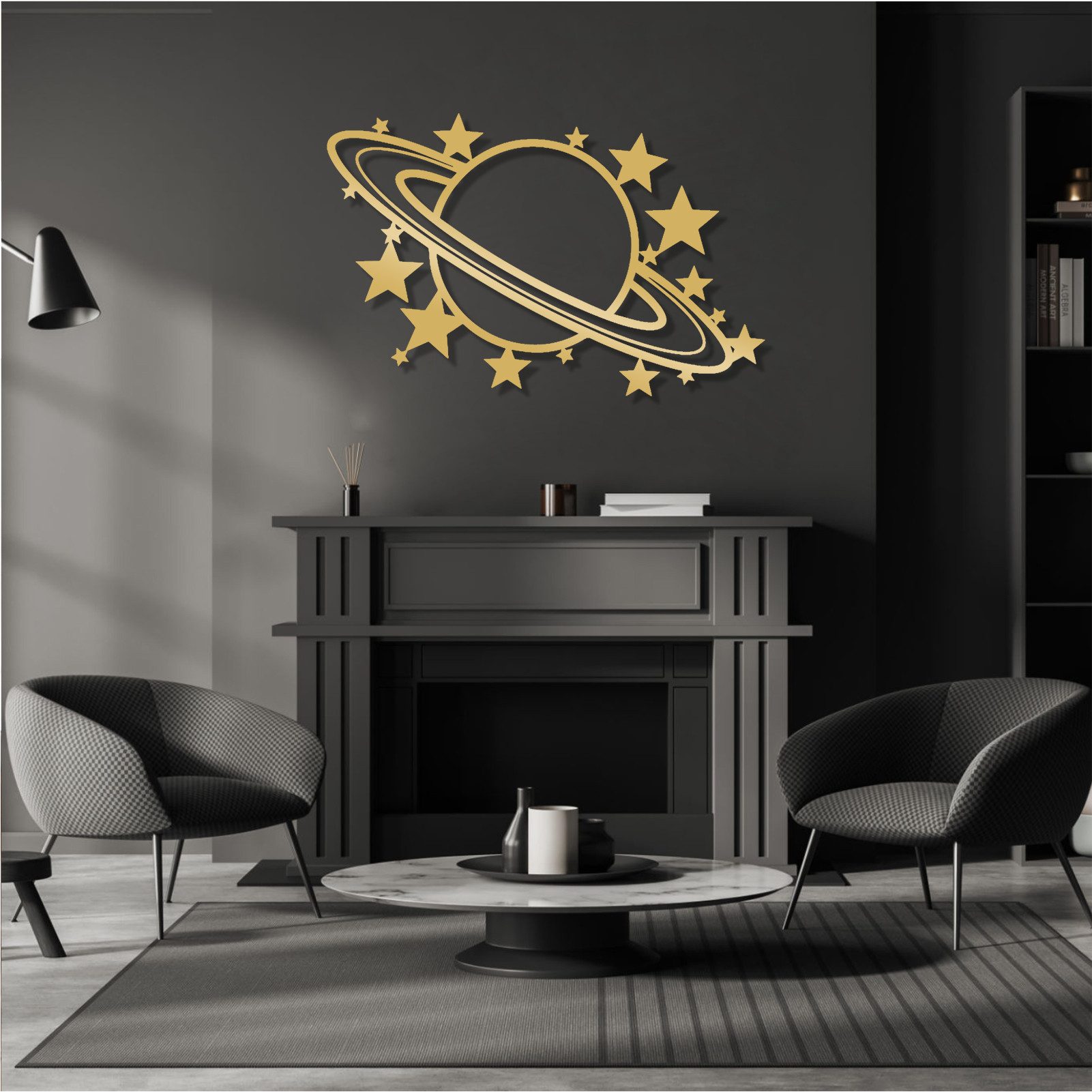 Jumpeak Wanddekoobjekt Wanddekoration mit Saturn und Sternen, Sternenhimmel, Strichkunst, Metall, 4 Farben, 3 Größen, Wanddekoration, Planeten, märchenhaft
