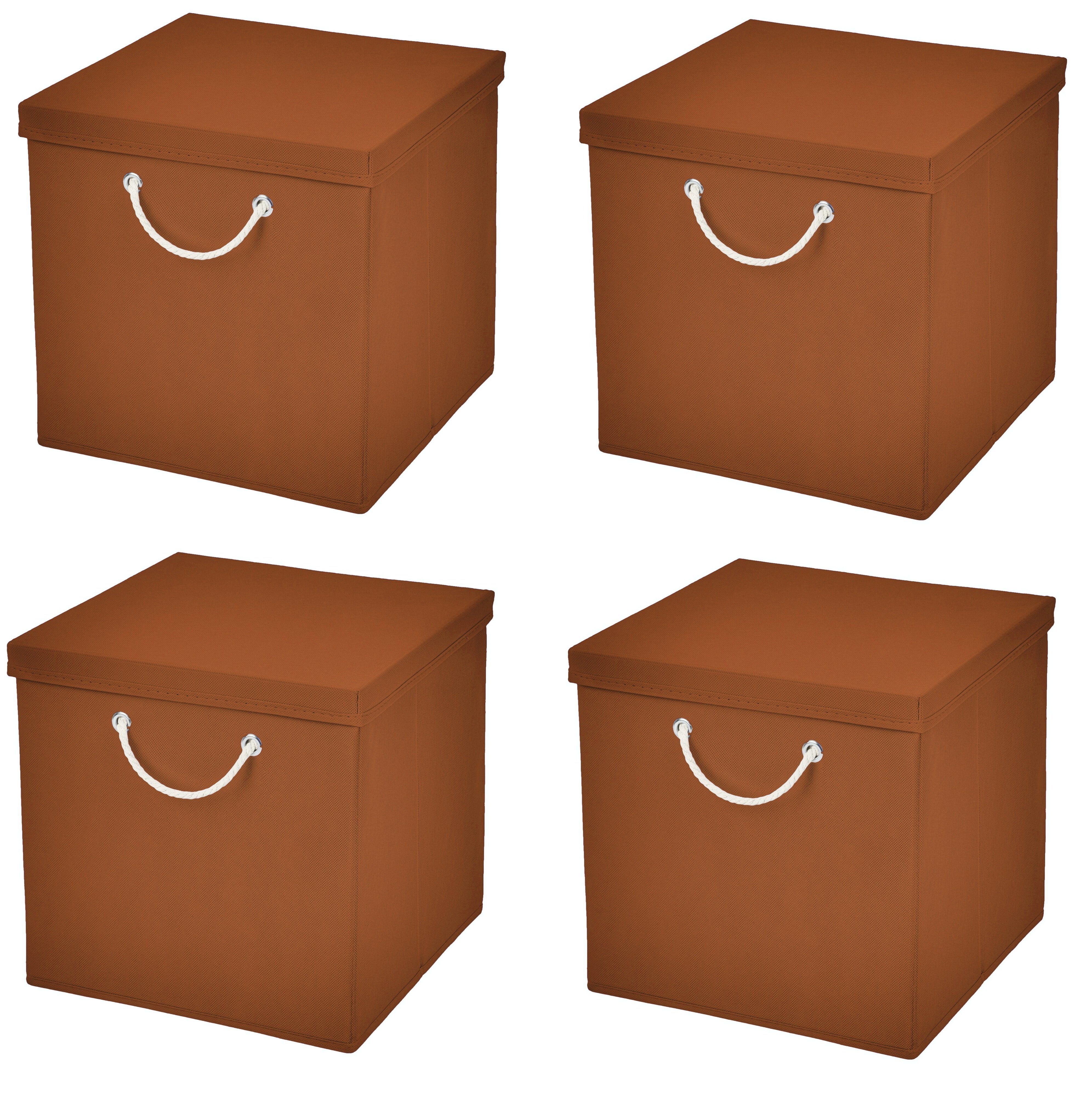 StickandShine Faltbox 4 Stück 30 x 30 x 30 cm Aufbewahrungsbox Stoffboxen in verschiedenen Farben (4er SET 30x30x30) Faltbox moderne Faltkiste Maritim mit Kordel 30cm Cognac | Fotoboxen