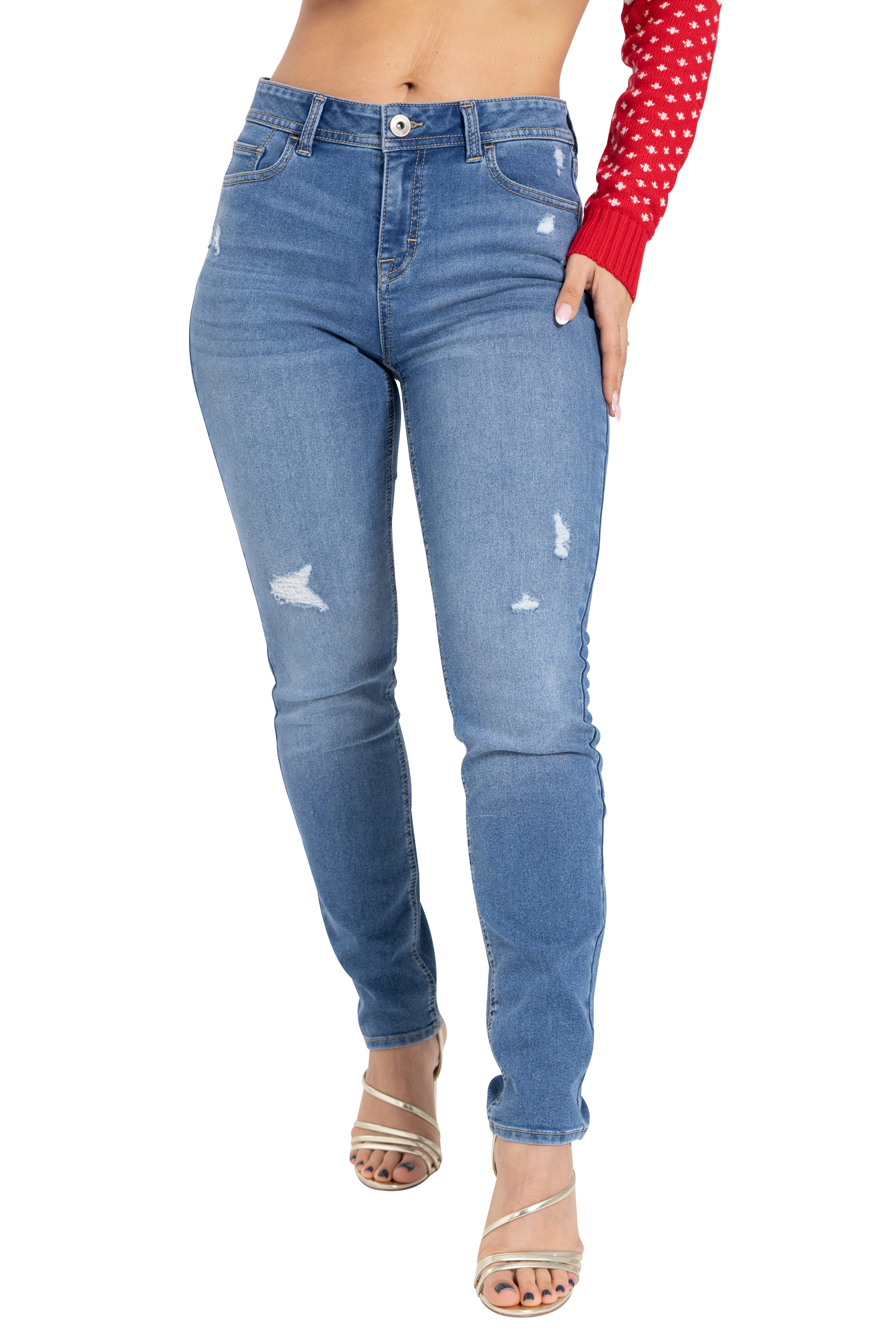 BlauerHafen Destroyed-Jeans BlauerHafen Damen Jeans Skinny Stretch Mid Rise günstig online kaufen