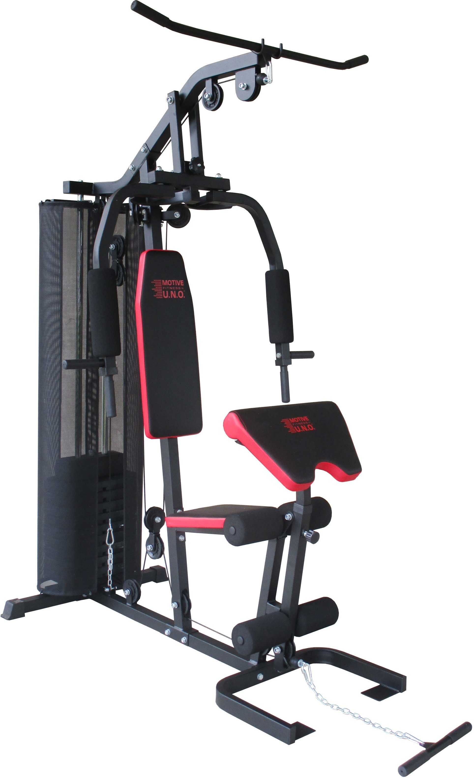 MOTIVE FITNESS by U.N.O. Kraftstation Multi-Gym Smart, 10 Gewichtsblöcke (Seilzug, Butterflystange, Latzug, Ruderfunktion und mehr), max. Benutzergewicht 120 kg, max. Trainingsgewicht 45,8 kg