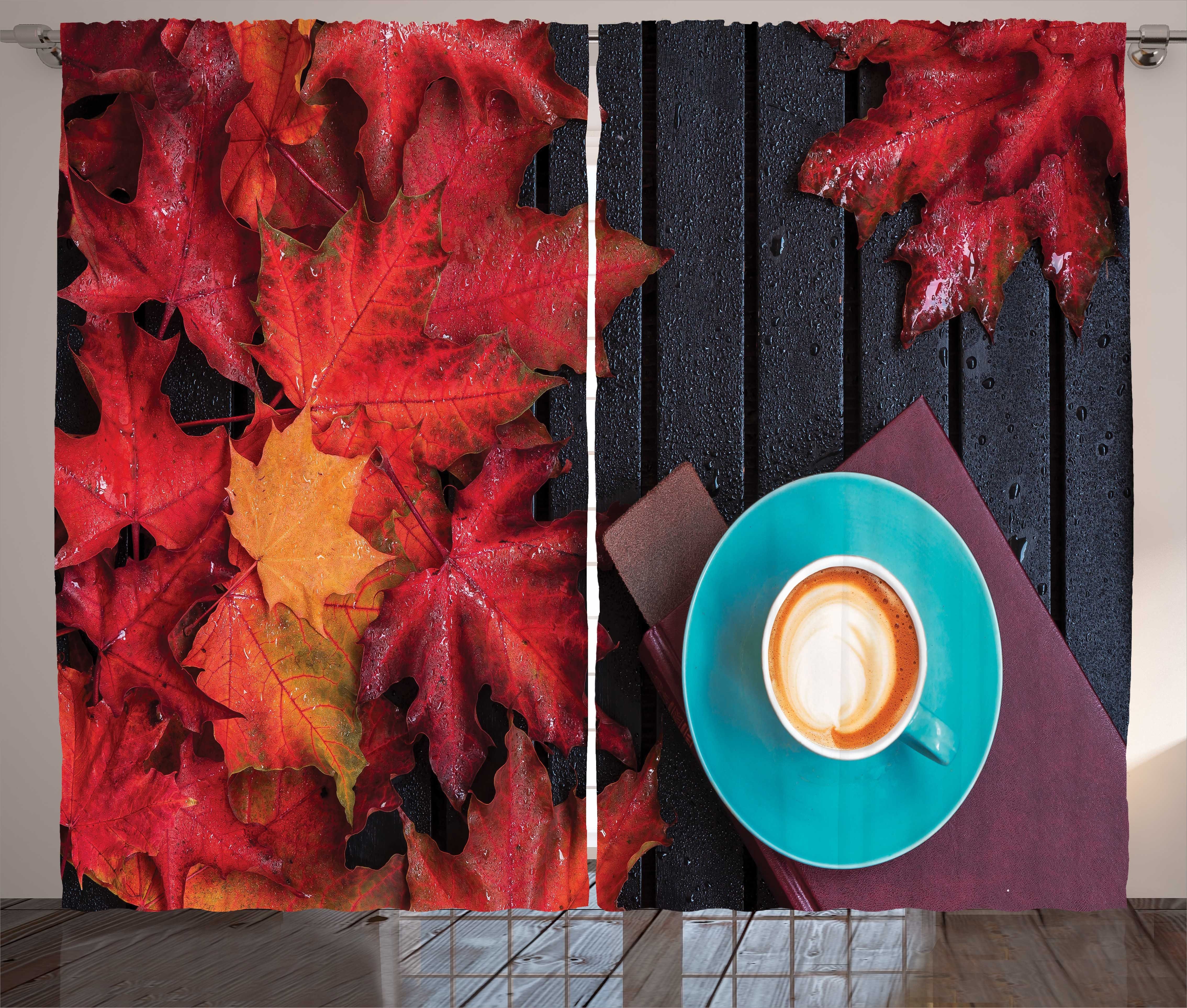 Schlaufen mit Herbstblätter Natürliche Kaffee und Farbe Kräuselband Gardine Schlafzimmer Abakuhaus, Vorhang Haken,