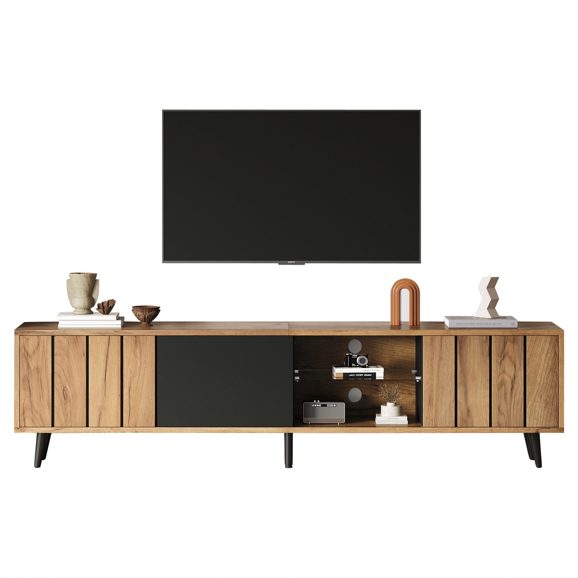 Merax Lowboard Fernsehschrank in Holz-Schwarz (Fernsehschrank günstig online kaufen
