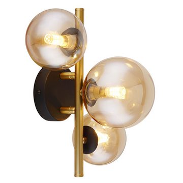 Globo LED Deckenleuchte, Leuchtmittel inklusive, Warmweiß, Deckenleuchte Deckenlampe Wohnzimmerleuchte LED messing Glas amber