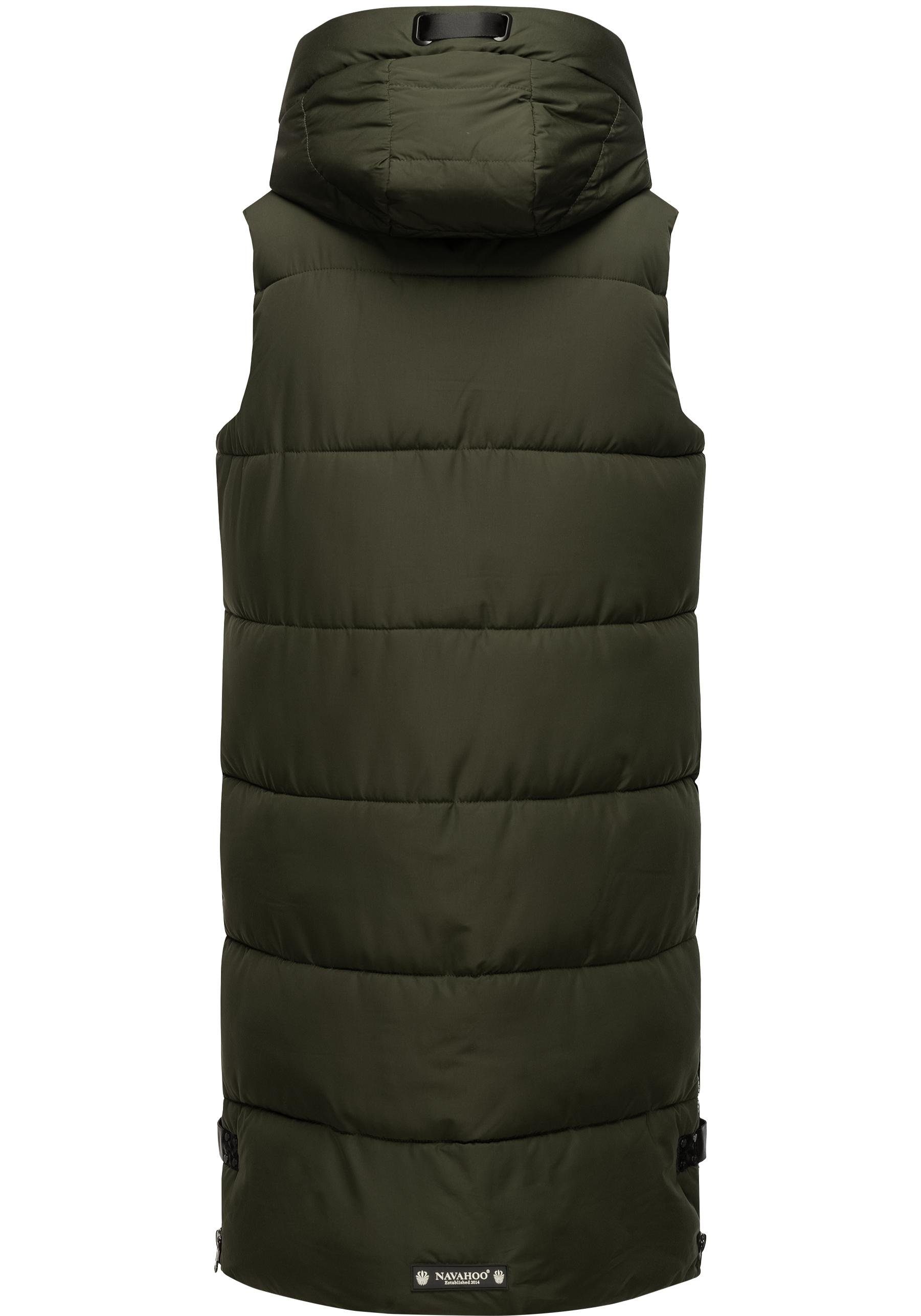 Navahoo Steppweste Schnuffelchen (1-tlg) warme Damen Outdoor-Weste lang mit Kapuze