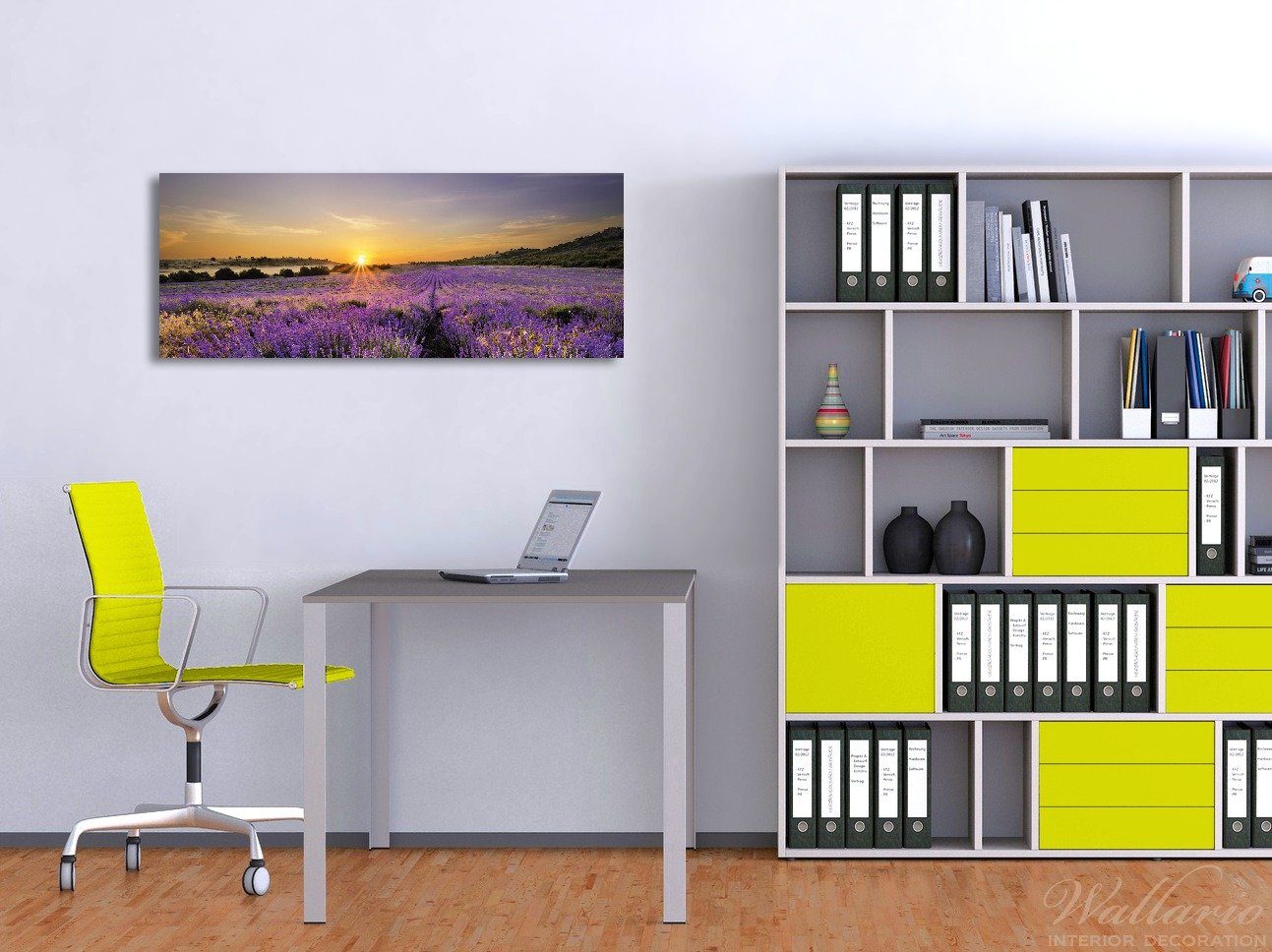 Wallario Glasbild, Sonnenuntergang über dem Lavendel, günstig online kaufen