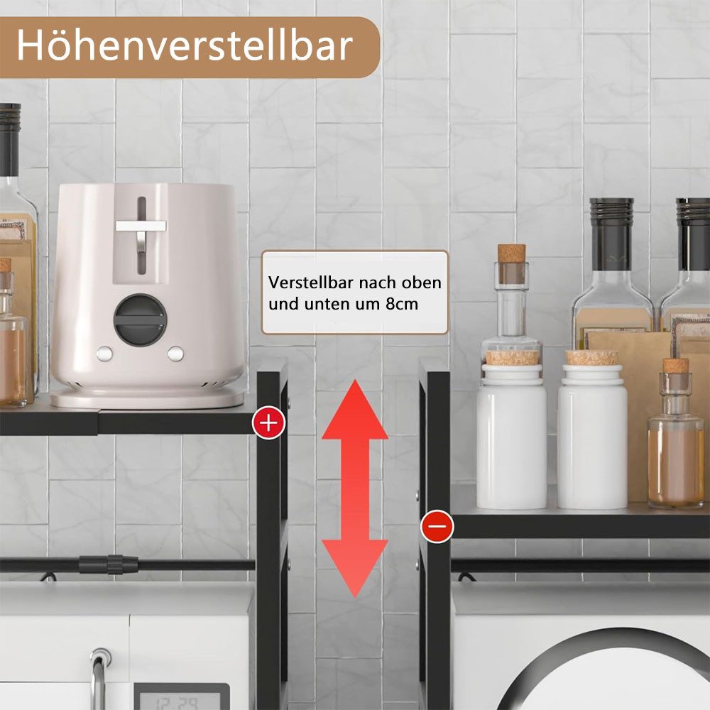 TUWENA Küchenregal Erweiterbares Mikrowellen Regal, Platzsparender Organizer für Küche, Regal über mikrowelle, küchenregal stehend für arbeitsplatte mit Haken – Bild 5 von 5