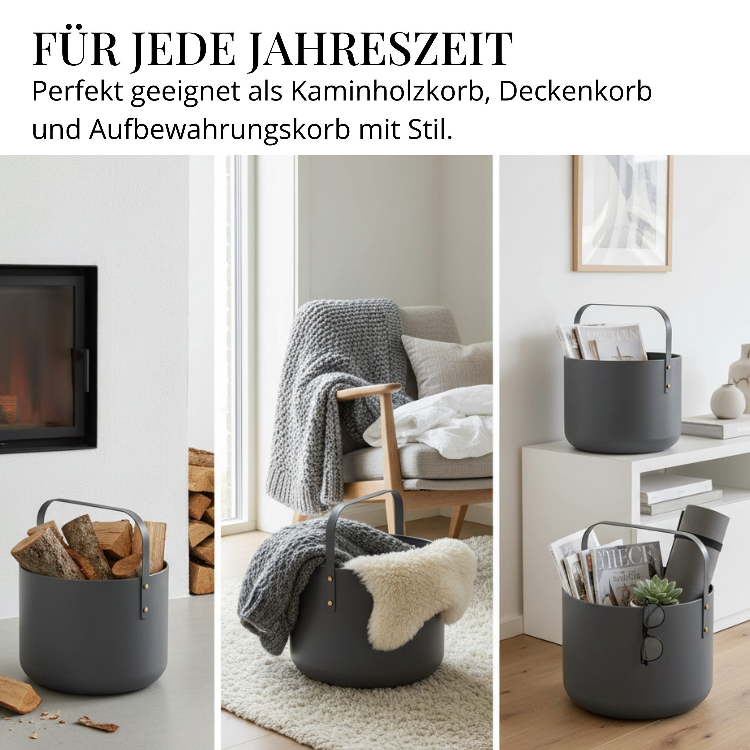 LIVLIG Kaminholzkorb Holzkorb Metall, Brennholzkorb, Kaminzubehör, Aufbewahrungskorb, elegantes Design, robustes Metall, stabiler Henkel, vielseitig nutzbar