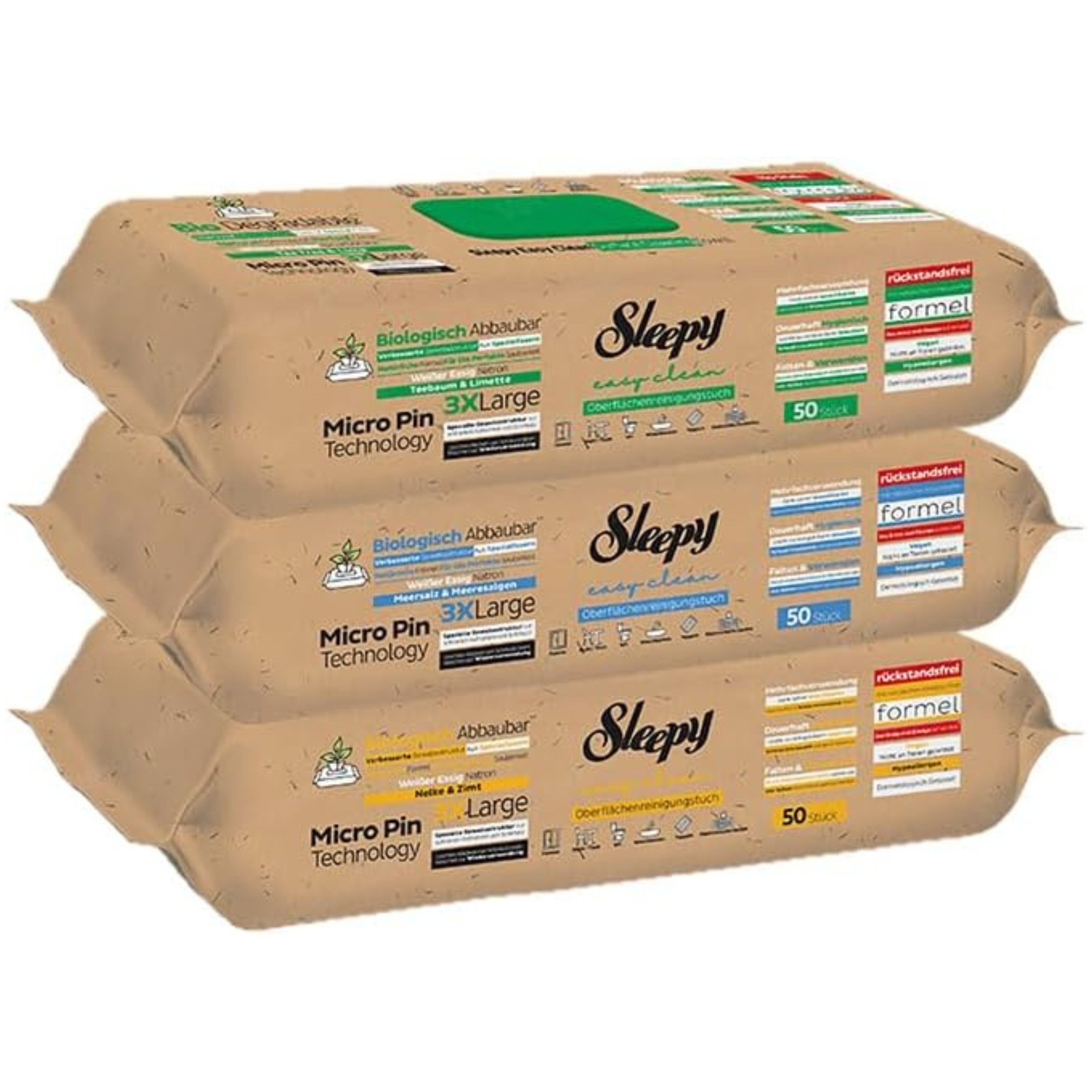 Sleepy Boden- und Oberflächenreinigungstücher Bio 1xGrün/1xBlau/1xGelb Reinigungstücher