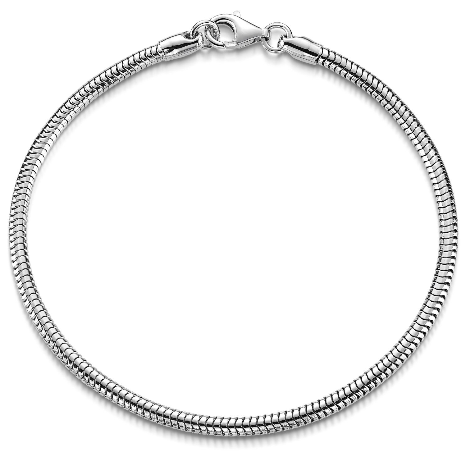Materia Armband Herren Damen Schlangenkette 3mm SA-141, 925 Sterling Silber, rhodiniert
