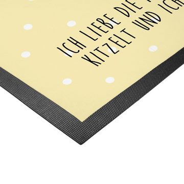 Fußmatte 50 x 75 cm Robbe Liegen - Gelb Pastell - Geschenk, Robben, Tiere, Gut, Mr. & Mrs. Panda, Höhe: 0.3 mm, Charakteristische Designs