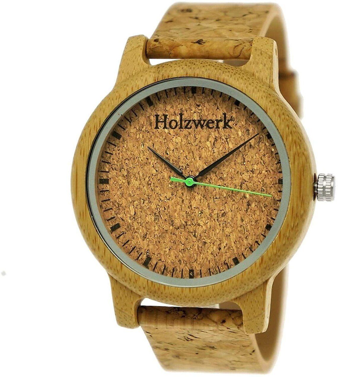 Holzwerk Quarzuhr EUTIN Damen und Herren Holz Uhr mit Kork & Leder Armband in beige